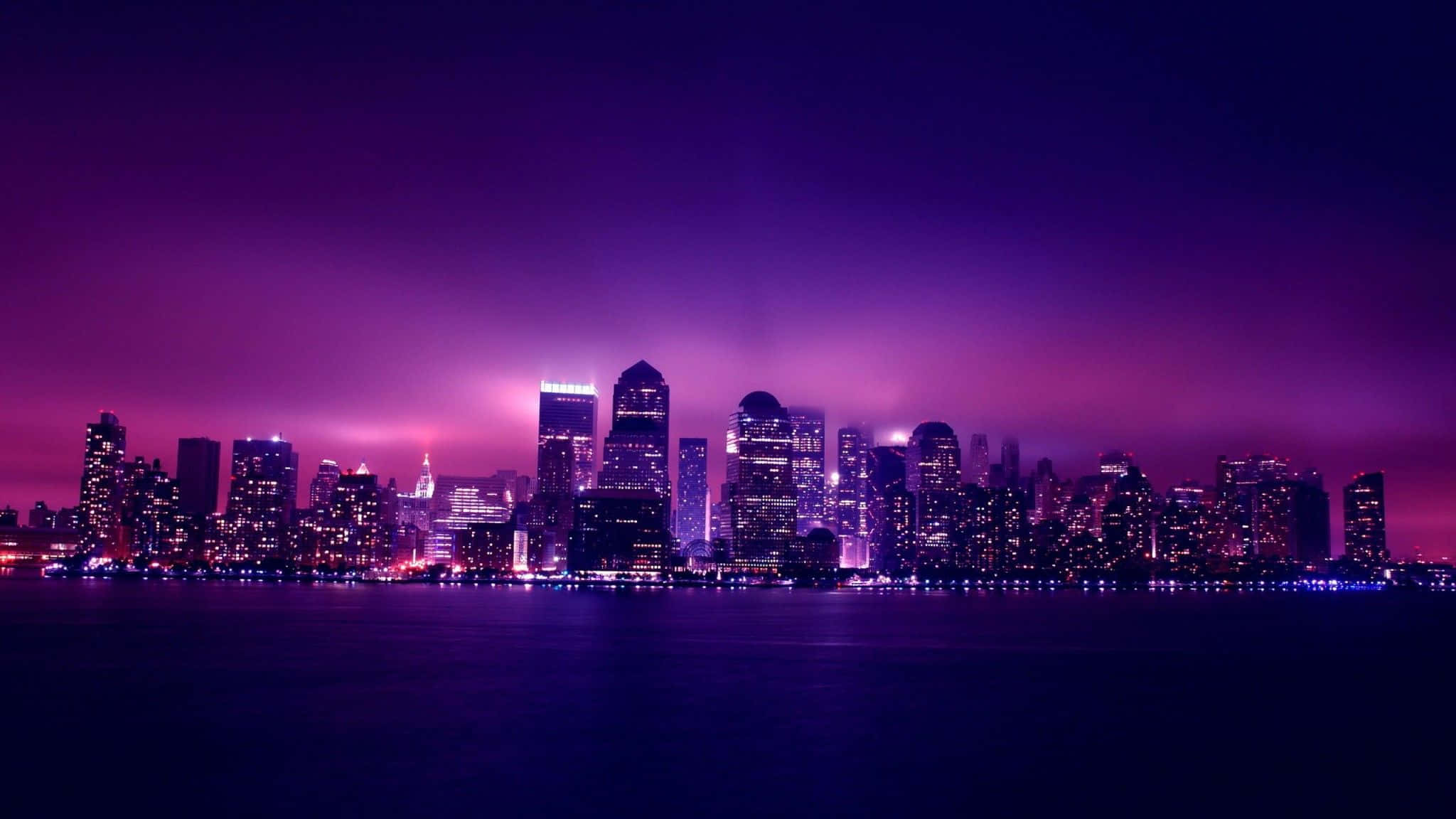 2048x1152 pixel, vibrant purple twilight, modern city, Full HD Desktop Wallpaper