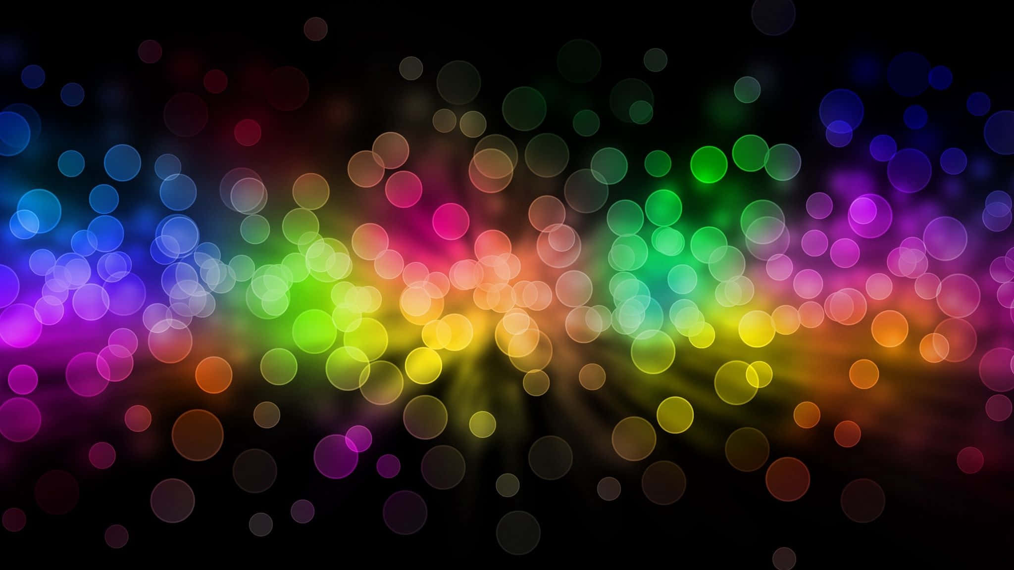 2048x1152 pixel, rainbow bokeh lights, dark background, Full HD Desktop Wallpaper