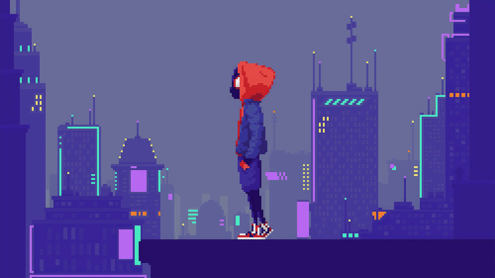 2048x1152 Pixel, red hoodie, rooftop, Full HD Desktop Wallpaper