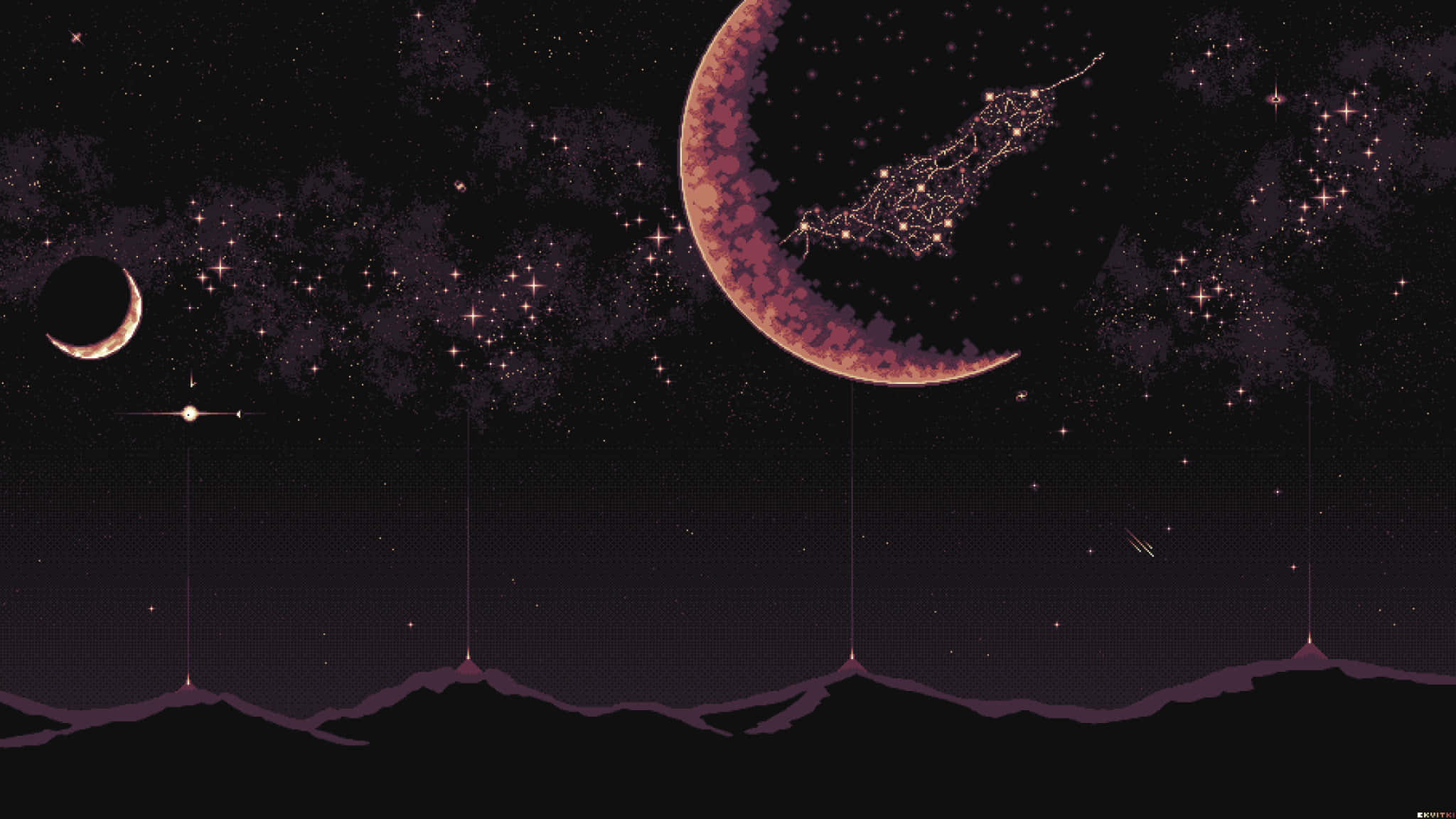 2048x1152 pixel, crescent moons, glowing constellation, Full HD Desktop Wallpaper