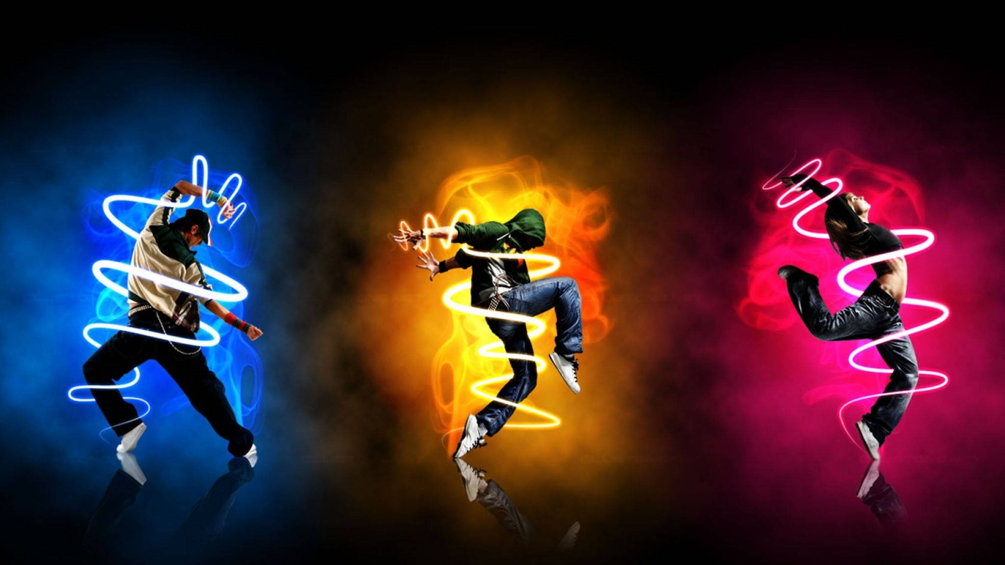 2048X1152, neon dance, blue orange pink, Full HD Desktop Wallpaper