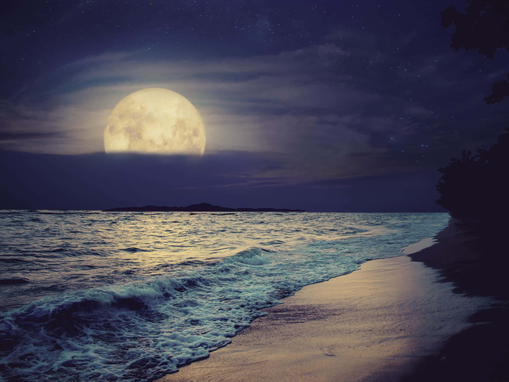 2048x1536, luminous full moon, starry night sky, Full HD Desktop Wallpaper