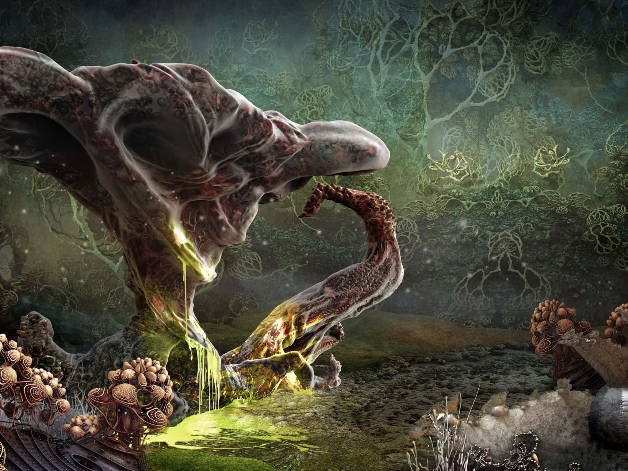 2048x1536, biomechanical creature, glowing green slime, Full HD Desktop Wallpaper