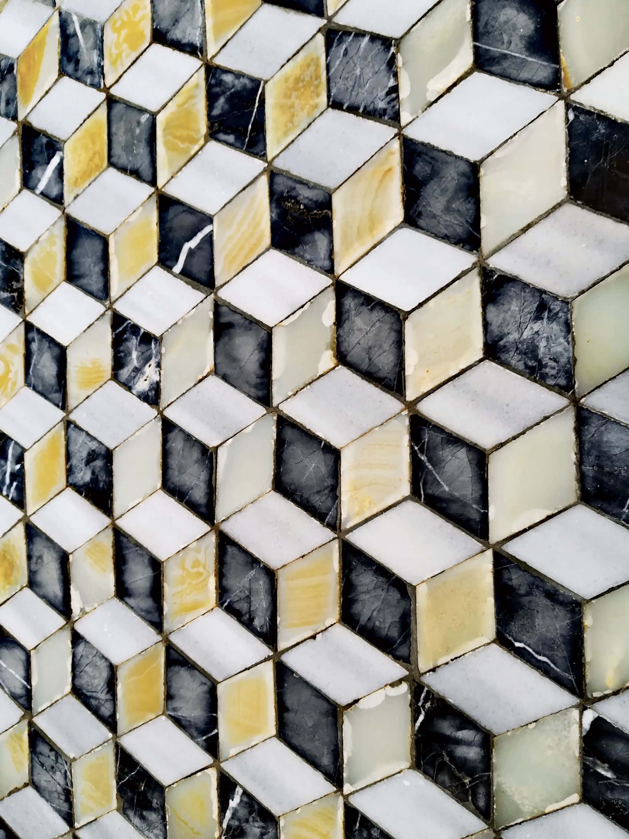 2048x2732, geometric 3D cube tiles, black white and gold marble, 2K Phone Wallpaper