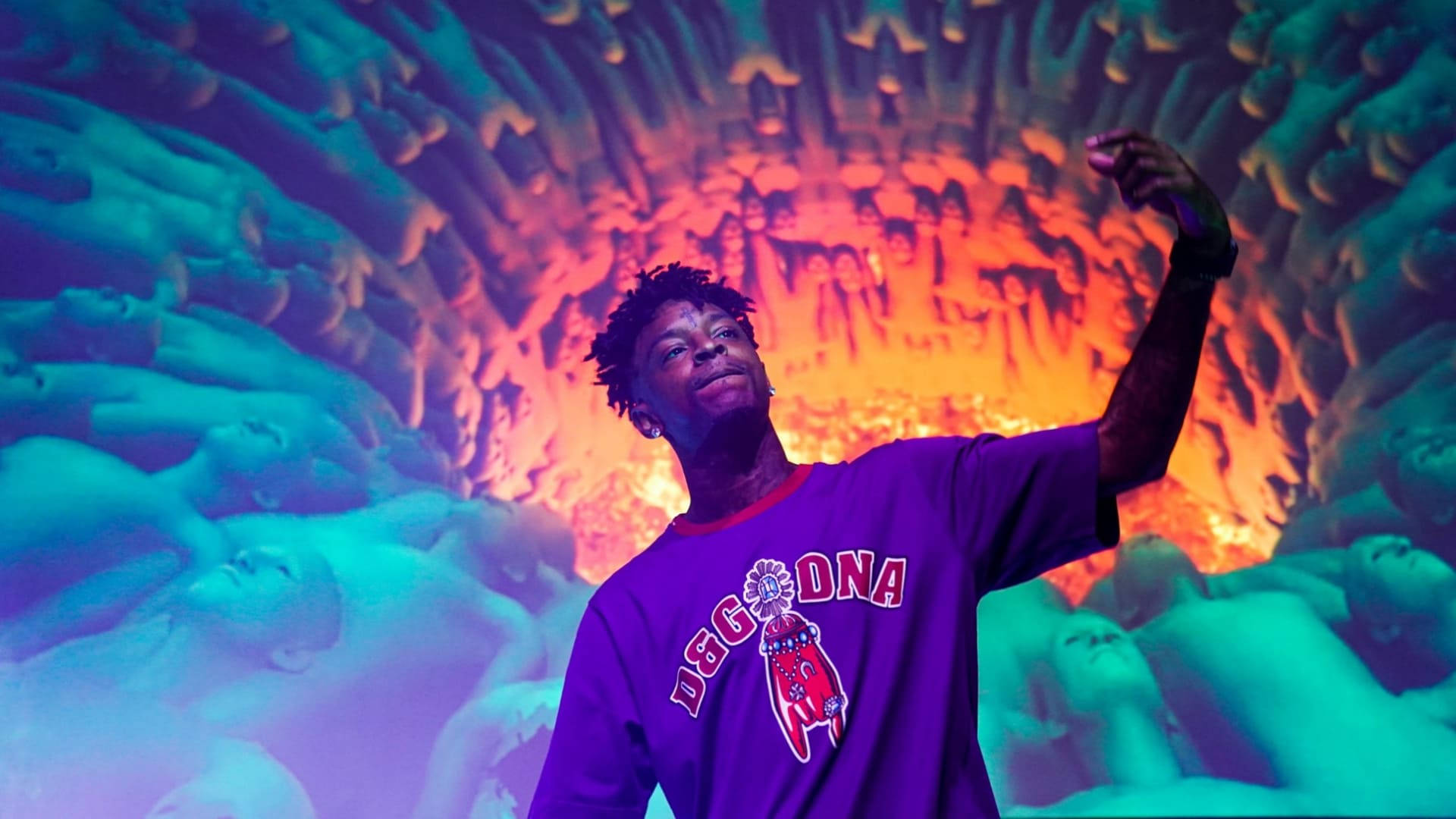 21 Savage, Genius IQ BBQ, purple shirt, Full HD Desktop Wallpaper