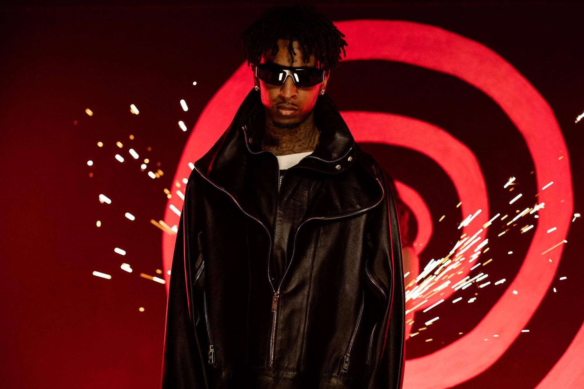 21 Savage, black leather jacket, sunglasses, Full HD Desktop Wallpaper