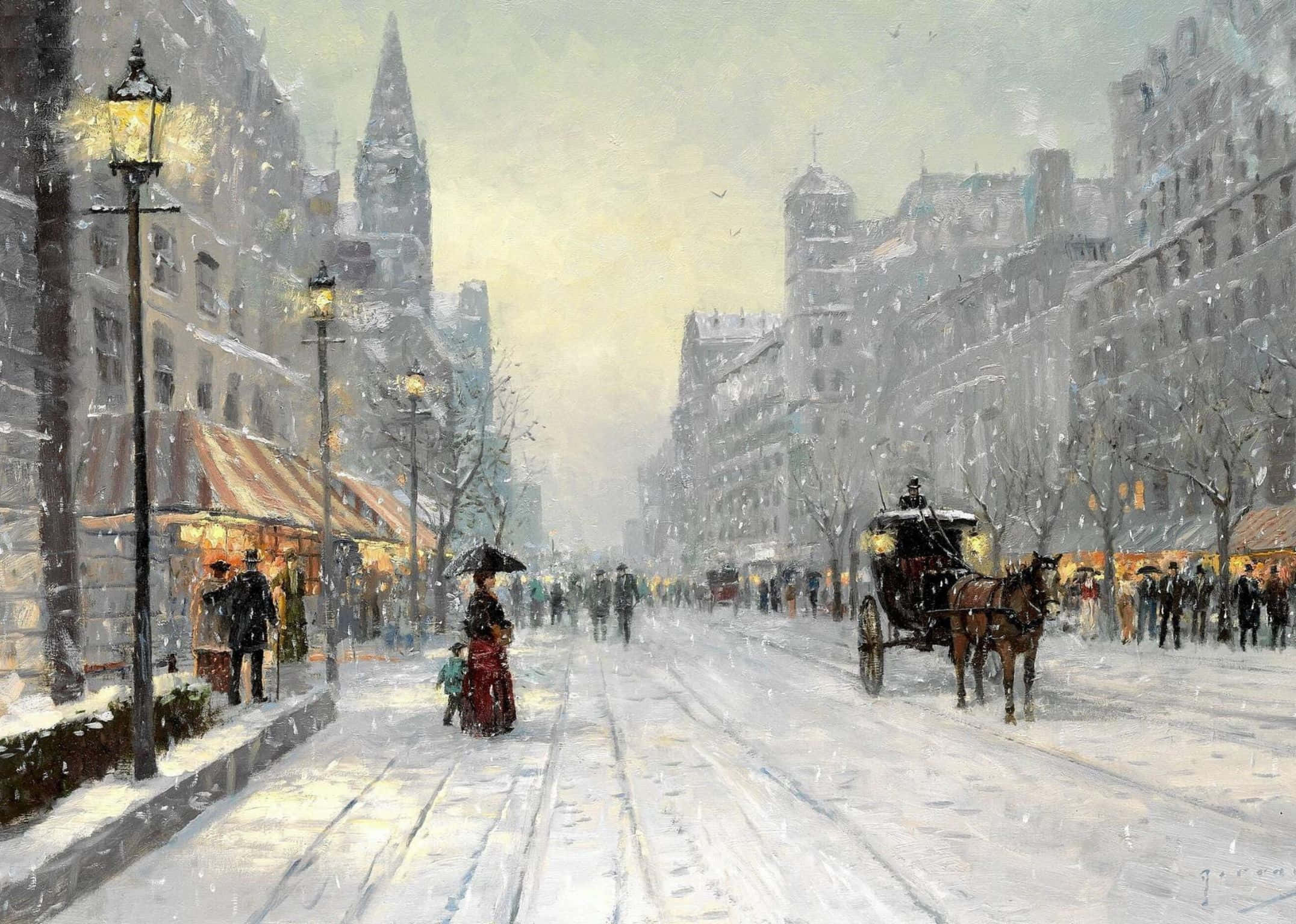 2152x1536, Snow, bustling city street, Full HD Desktop Wallpaper