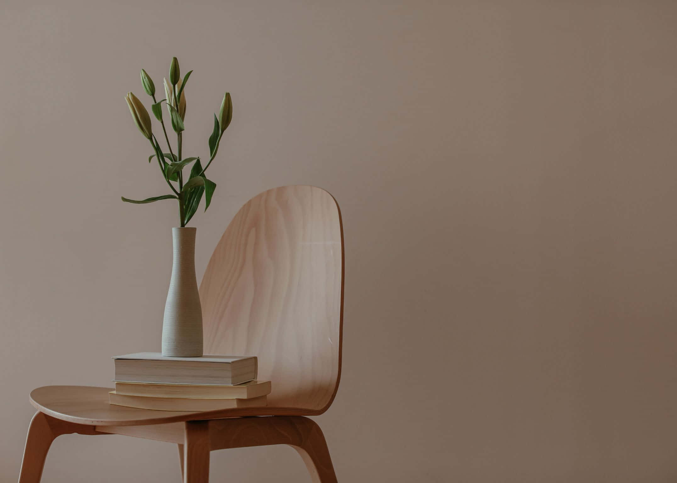 2152x1536, minimalist wooden chair, stack of books, Full HD Desktop Wallpaper