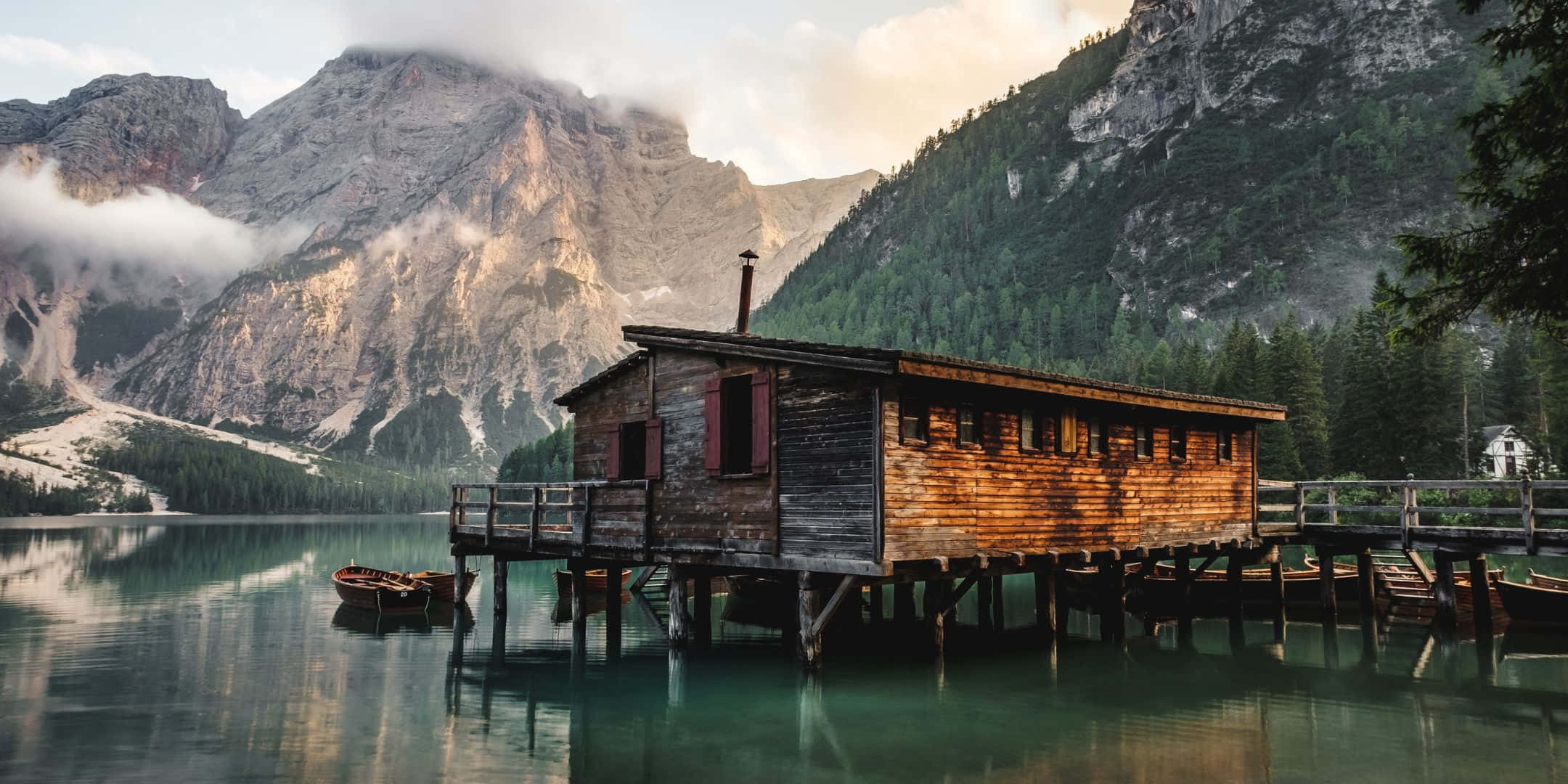 2160x1080, wooden cabin, stilts, Full HD Desktop Wallpaper