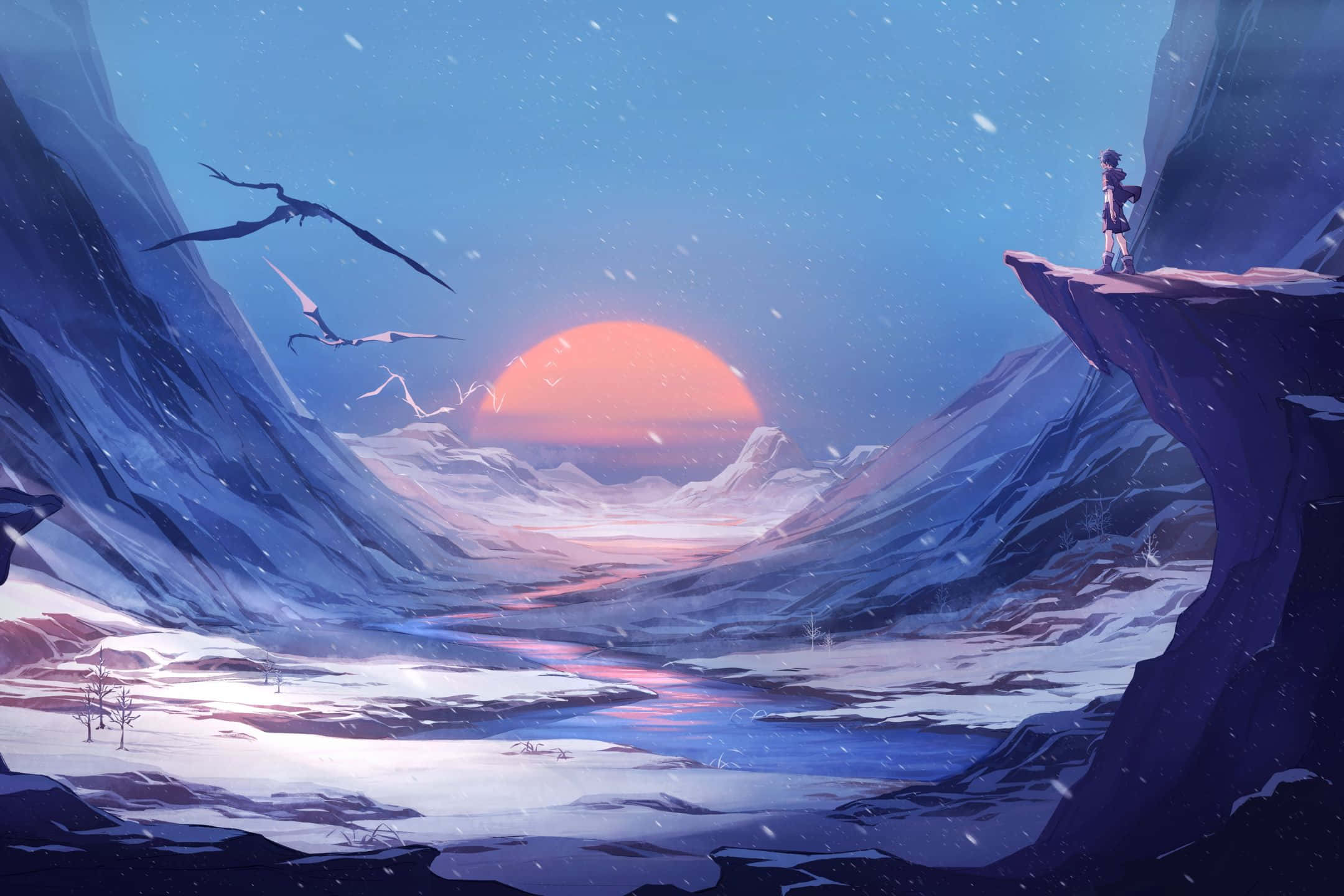 2160x1440, snowy cliff, frozen valley, Full HD Desktop Wallpaper