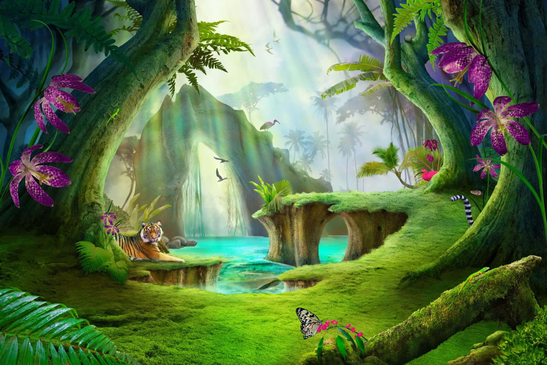 2160x1440, tiger, turquoise waterfall, Full HD Desktop Wallpaper