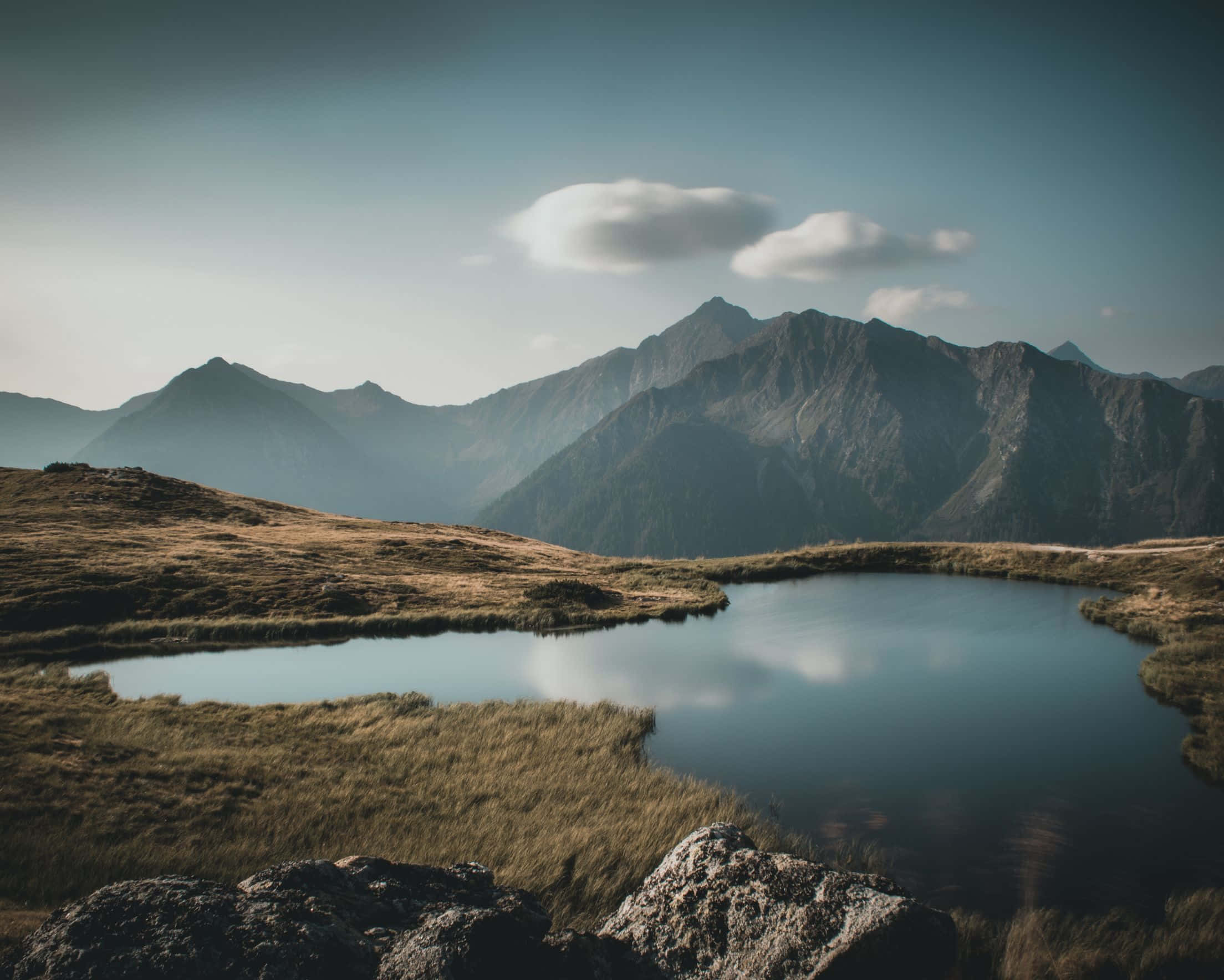 2208x1768, mountain lake, distant peaks, Full HD Desktop Wallpaper