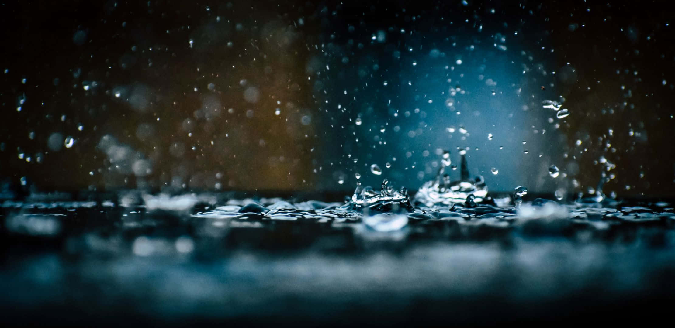 Raindrops, dark wet surface, moody blue lighting, Full HD Desktop Wallpaper