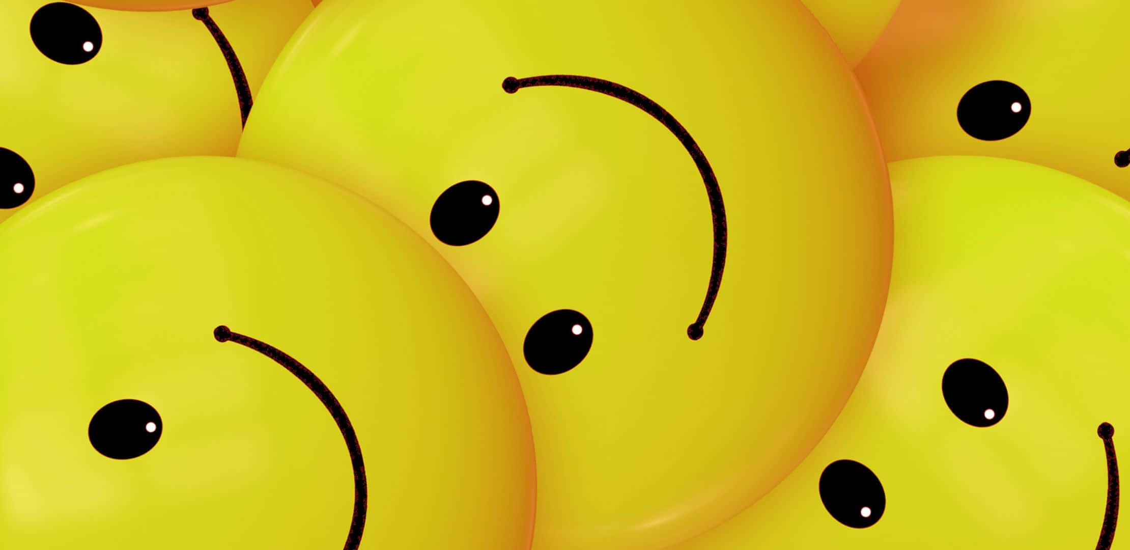 2220x1080, vibrant yellow smiley face balloons, glossy surfaces, Full HD Desktop Wallpaper