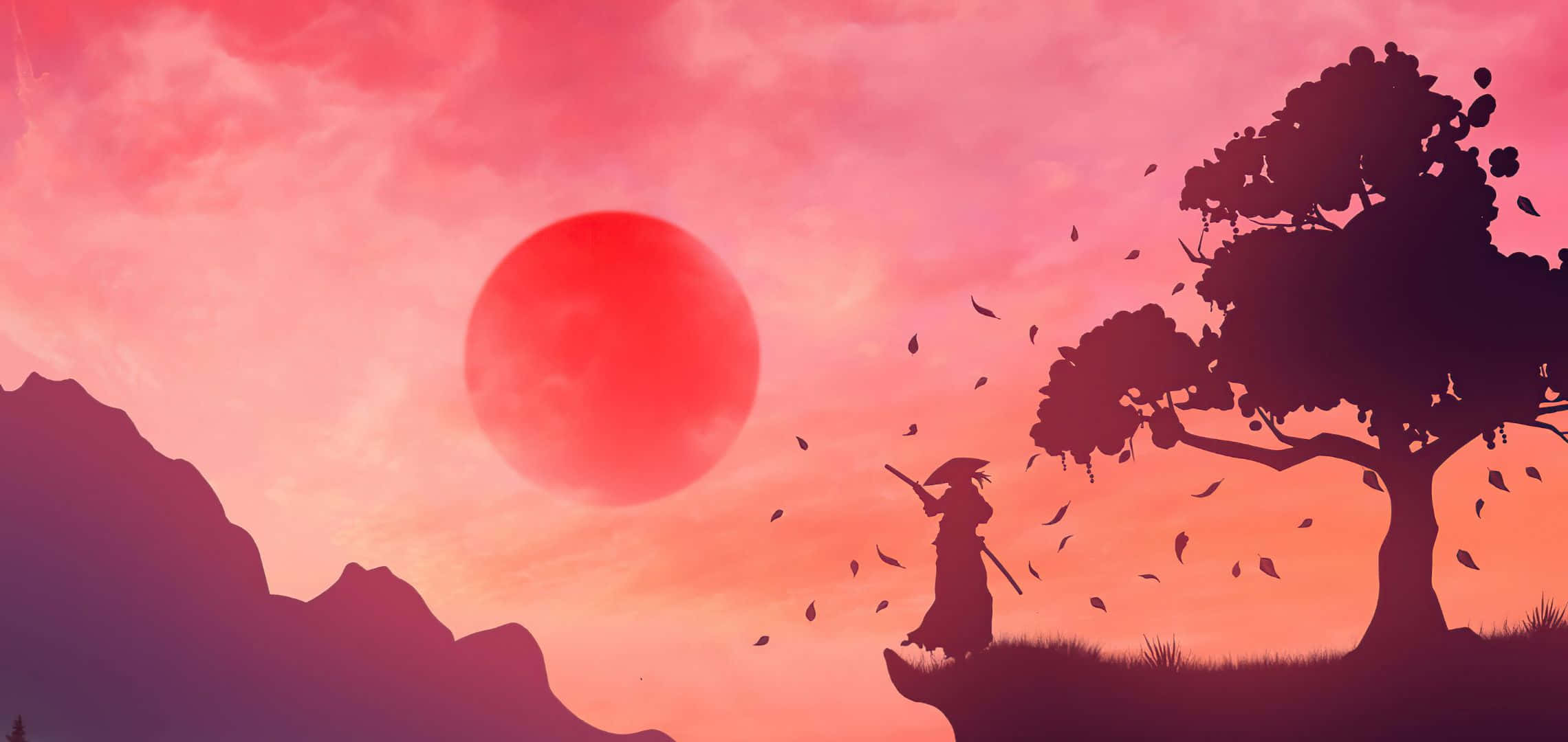 samurai, cliff, sunset, Full HD Desktop Wallpaper