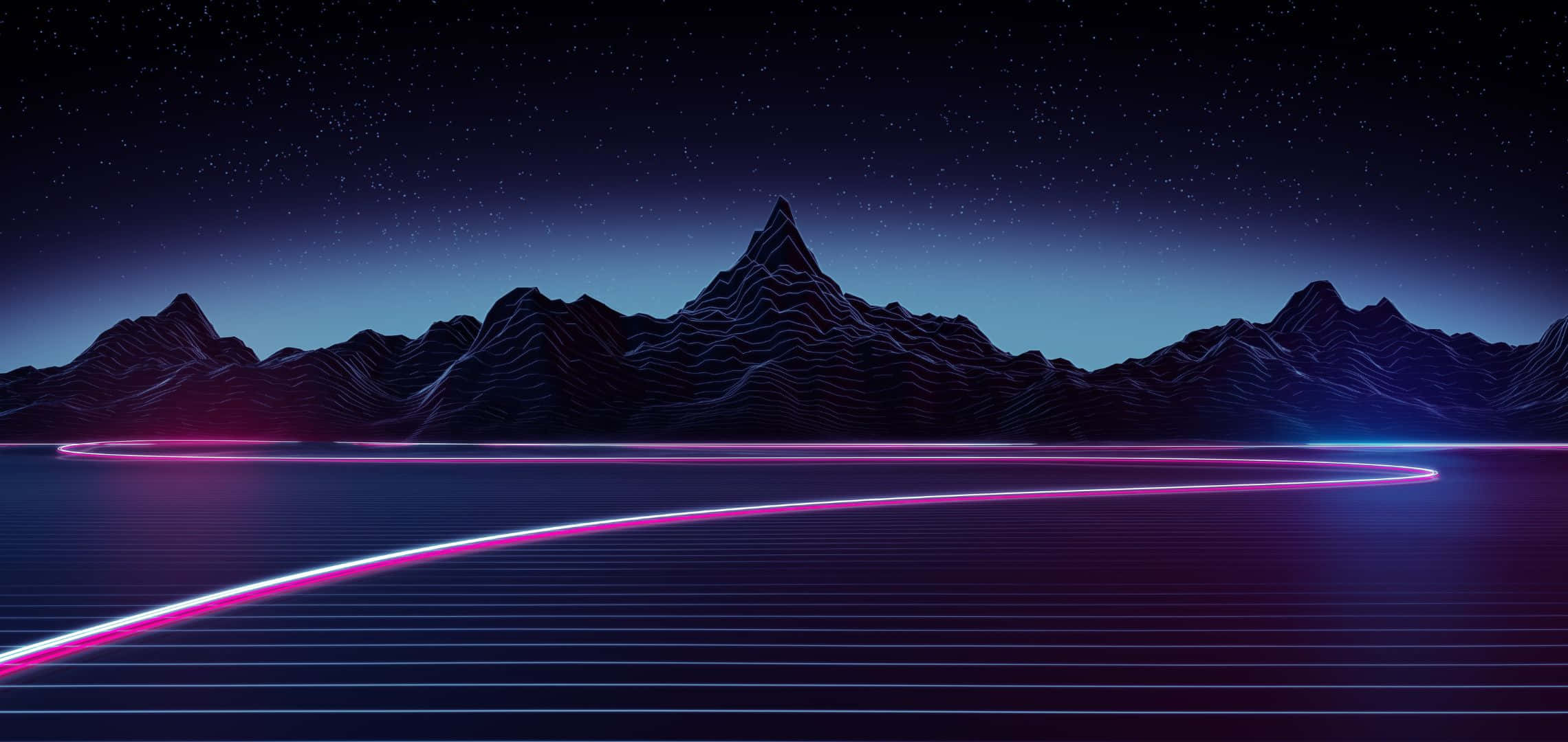 Neon pink, blue glowing lines, dark grid landscape, Full HD Desktop Wallpaper