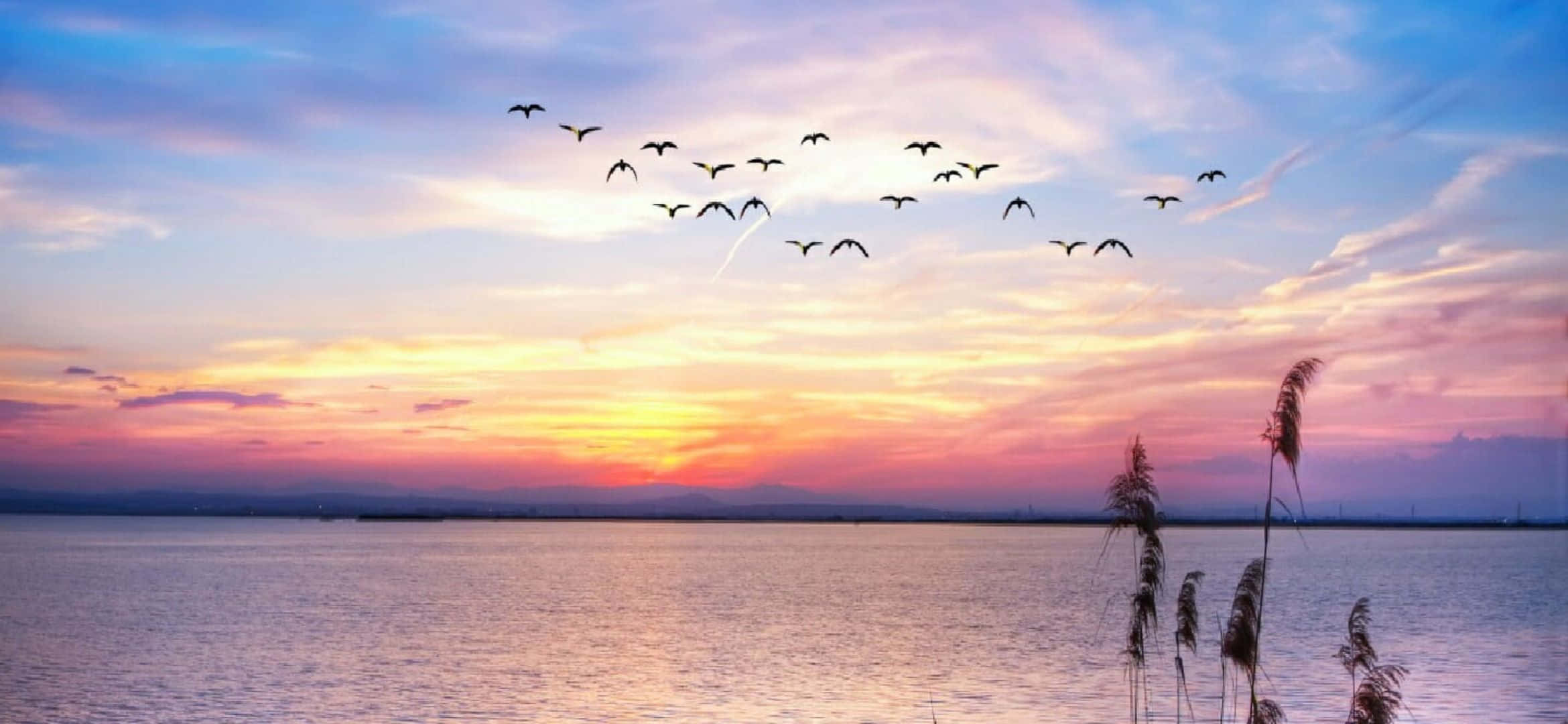 sunrise, sunset sky, calm lake, Full HD Desktop Wallpaper