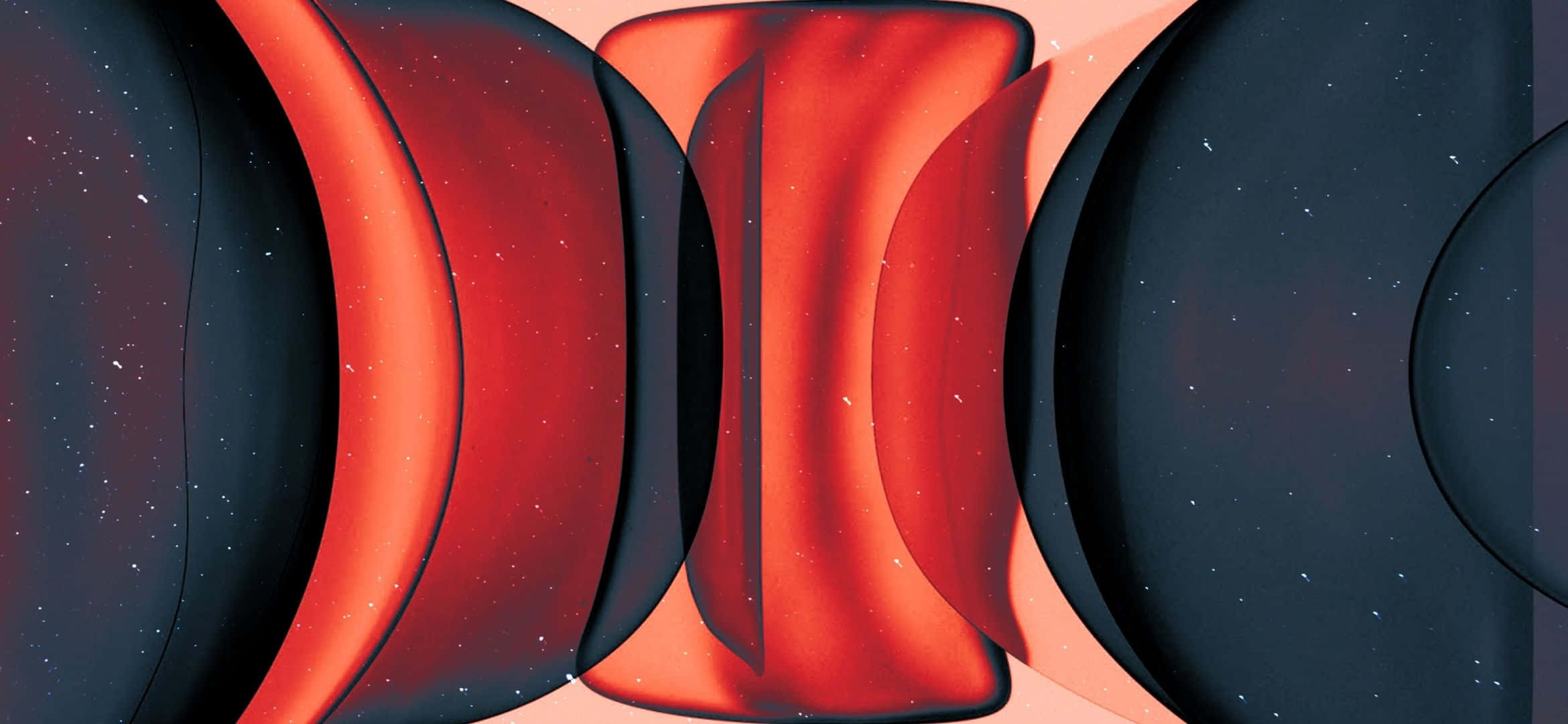 2340x1080, red curved ribbons, starry dark blue cosmic background, Full HD Desktop Wallpaper