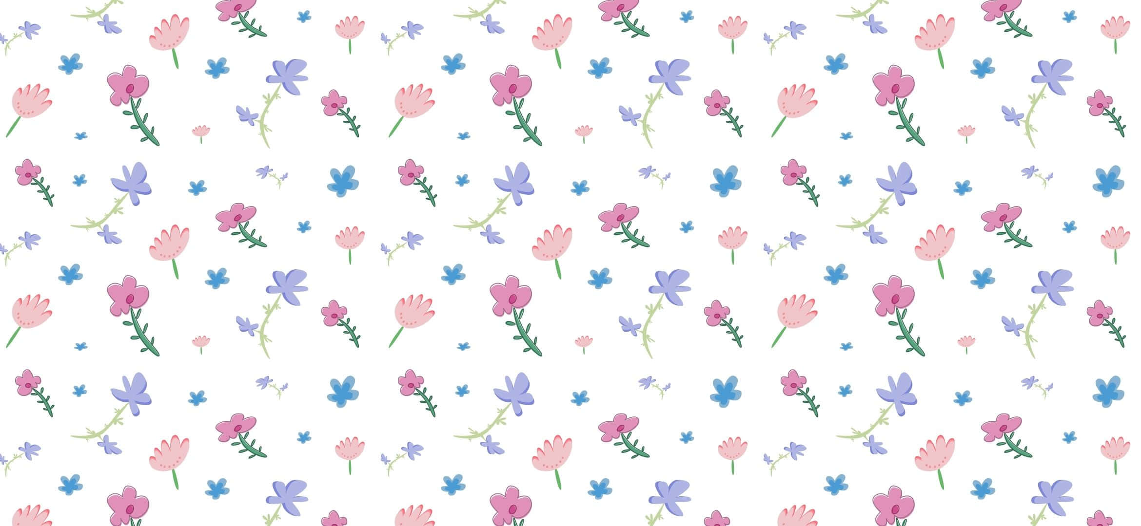 pink, blue flowers, green stems, Full HD Desktop Wallpaper