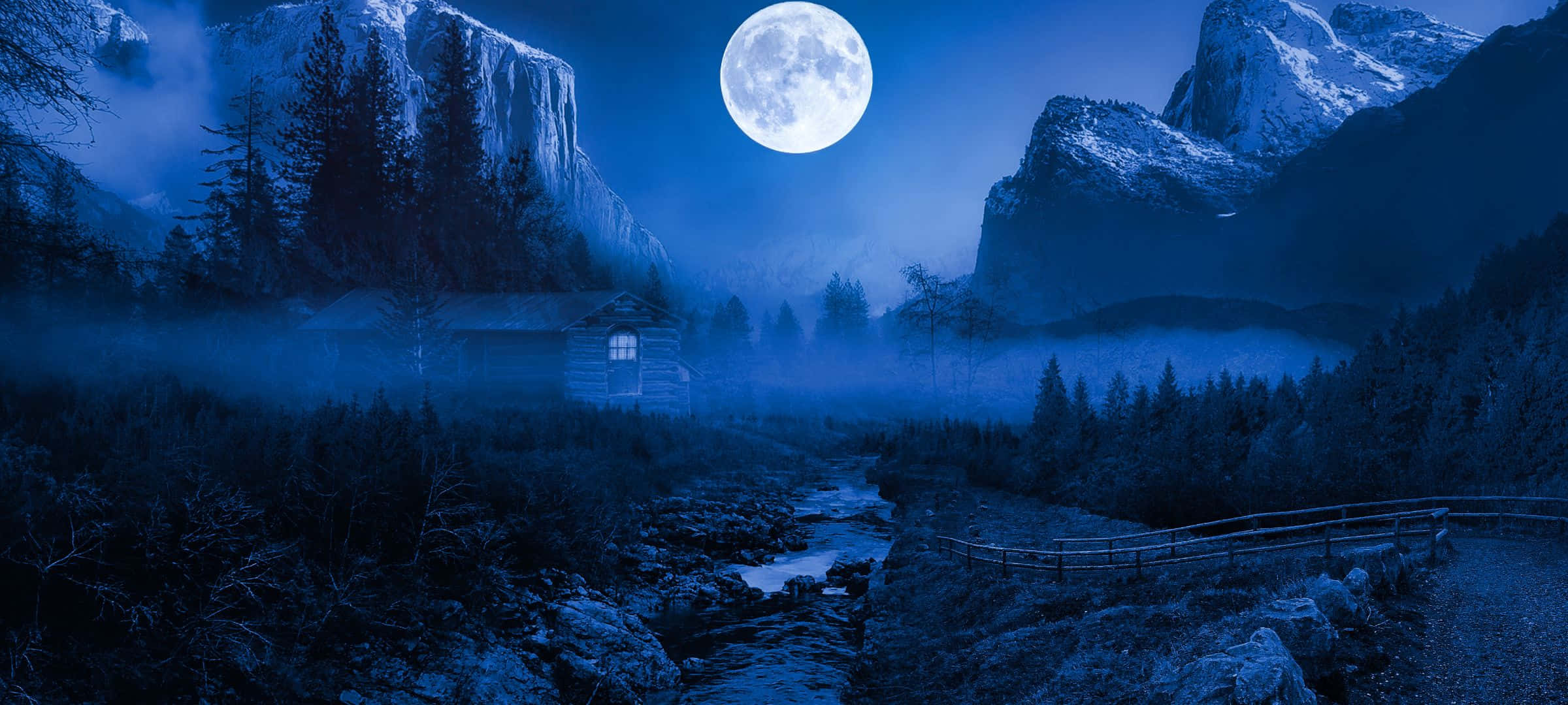 2400x1080, cabin, misty mountain valley, Full HD Desktop Wallpaper