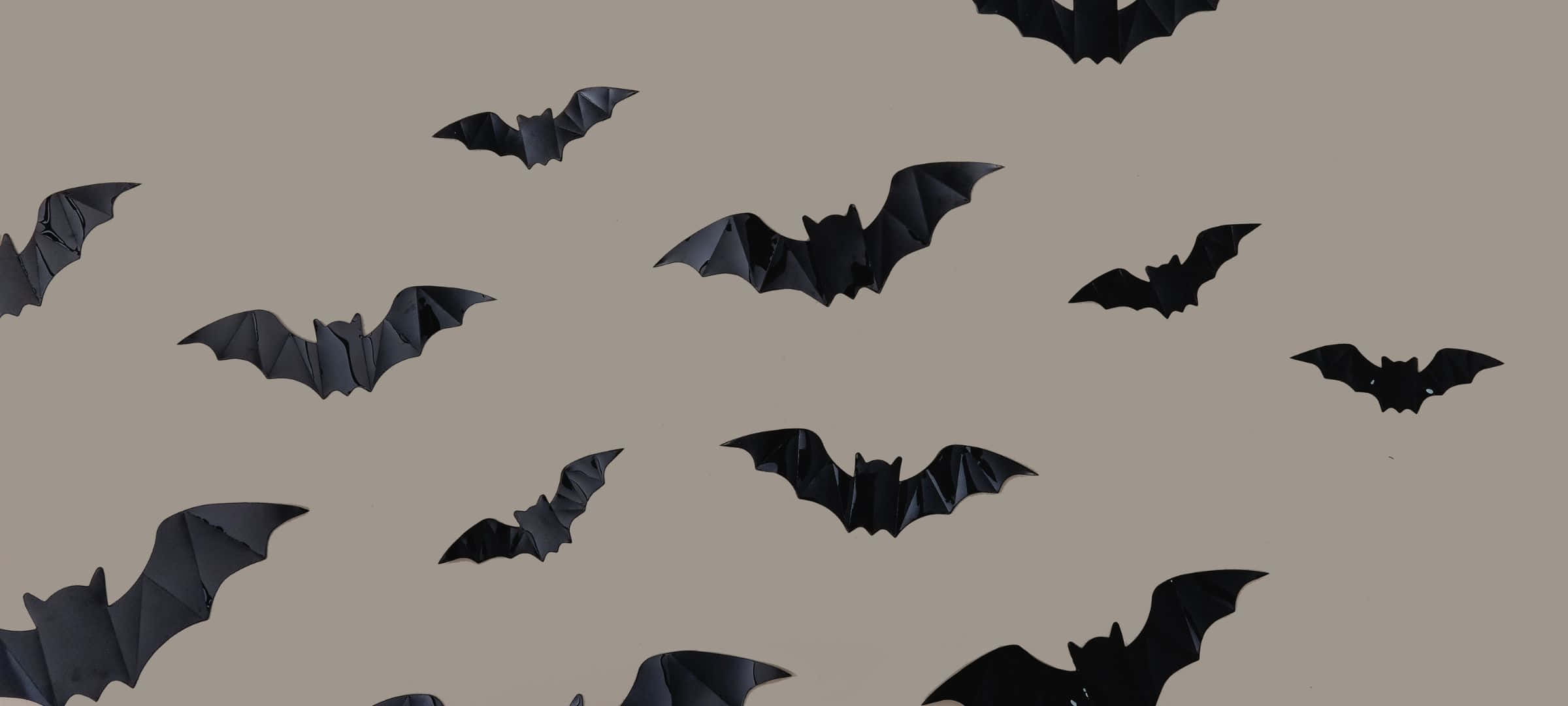 2400x1080, black paper bats, muted beige background, Full HD Desktop Wallpaper