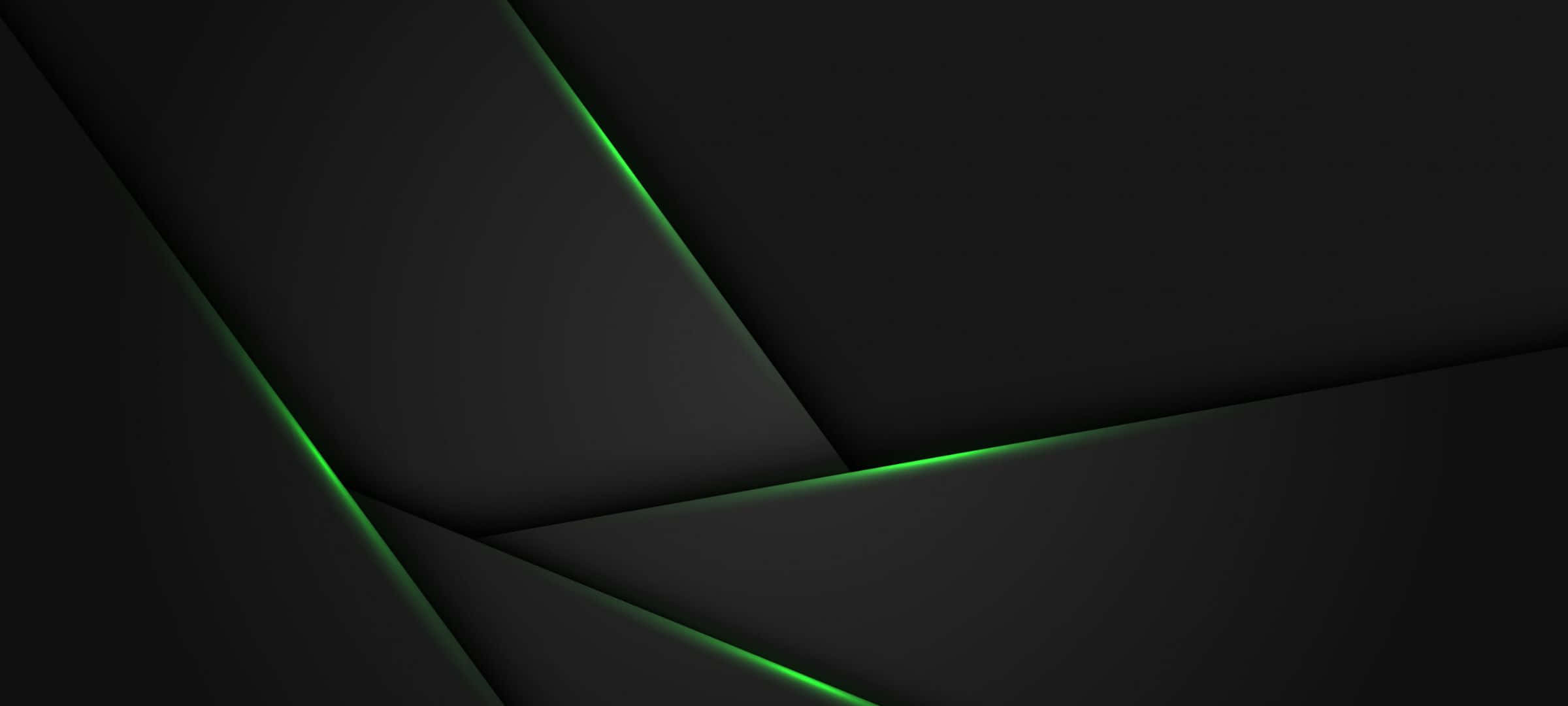 2400x1080, glowing green edges, dark geometric panels, Full HD Desktop Wallpaper