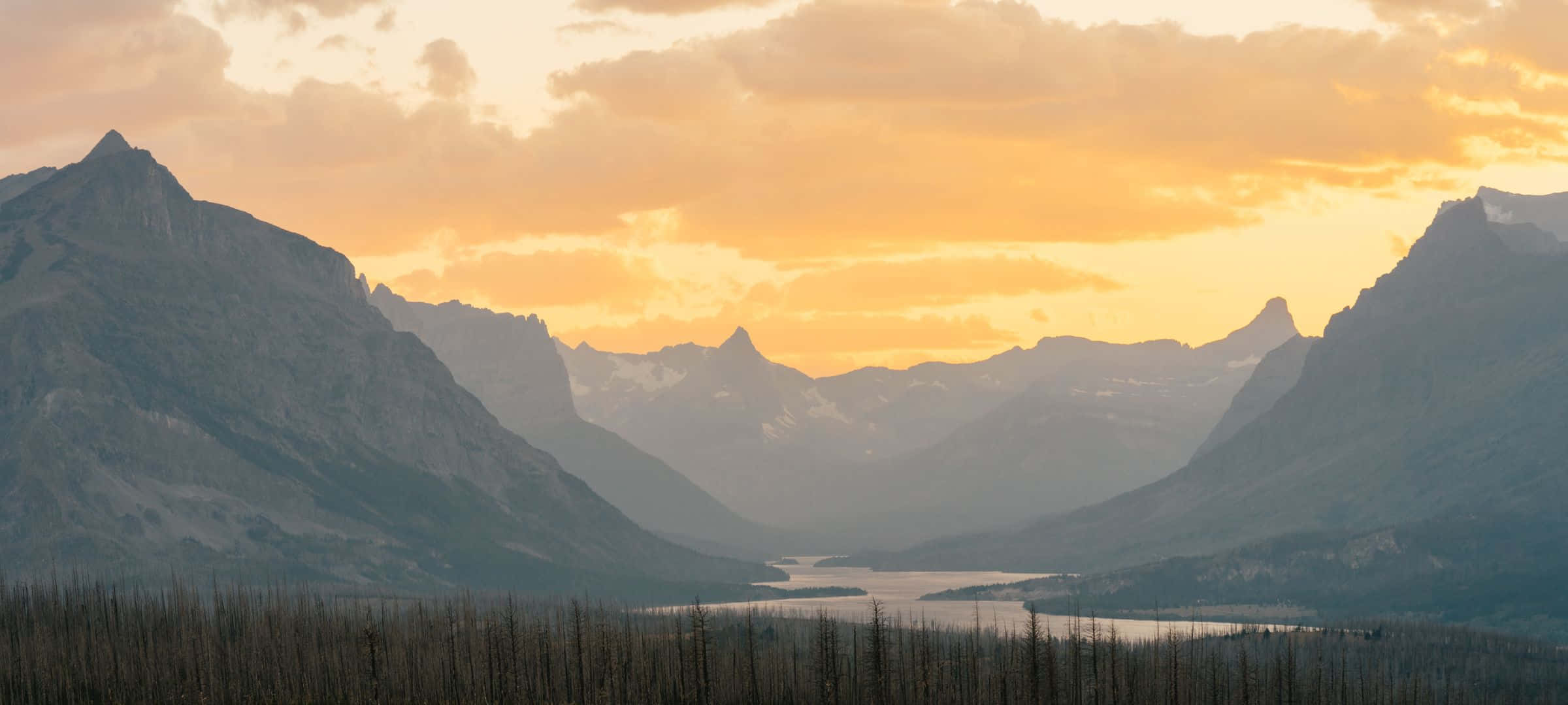 mountain range, trees, river, Full HD Desktop Wallpaper