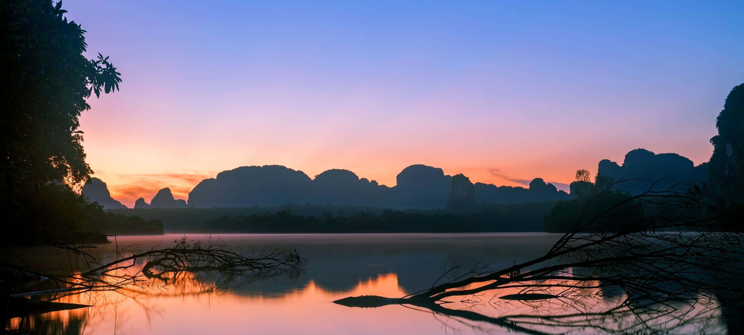 2400x1080, karst mountains, calm waters, Full HD Desktop Wallpaper