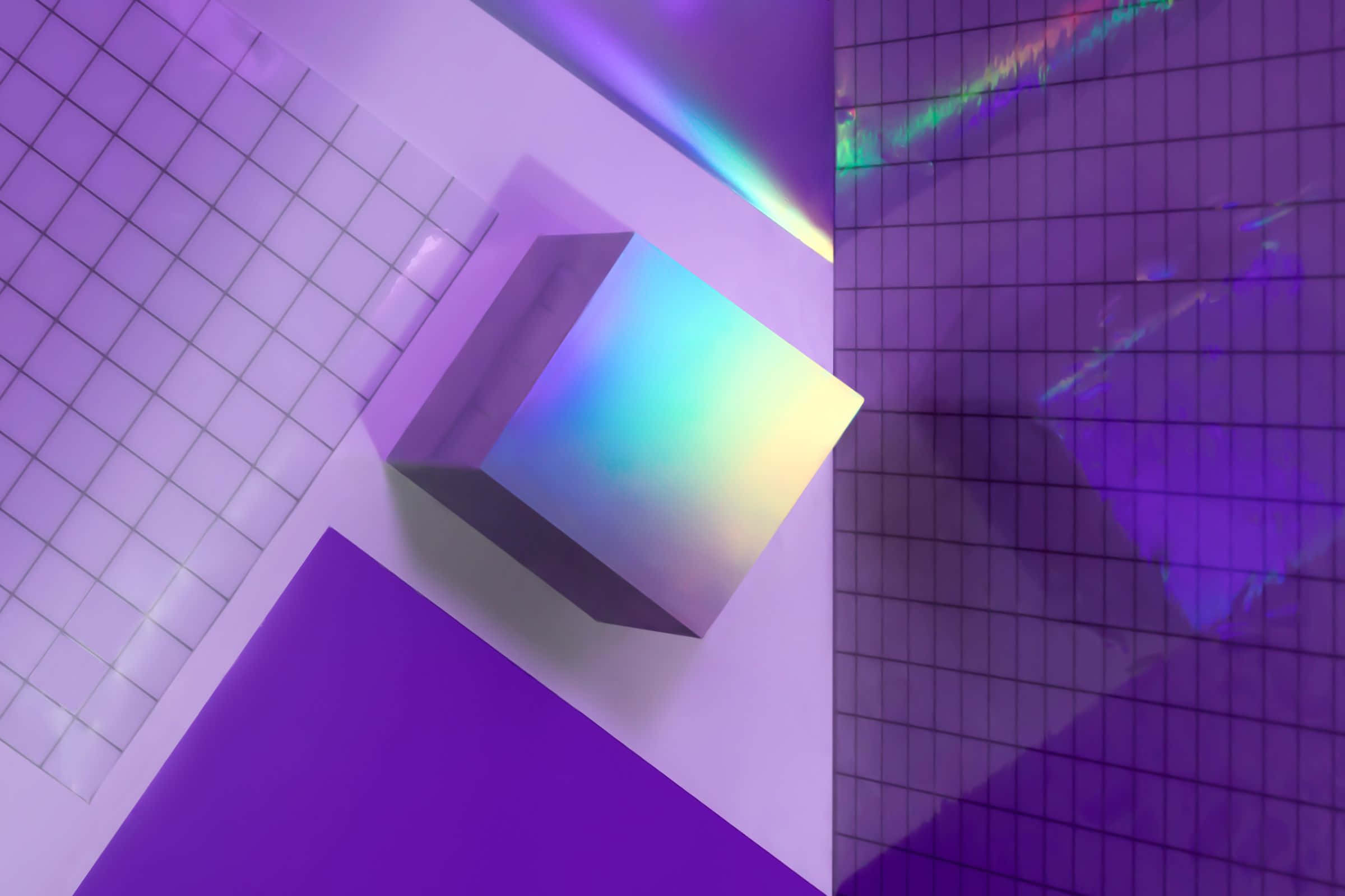 2400x1600, glowing iridescent cube, purple grid surface, Full HD Desktop Wallpaper