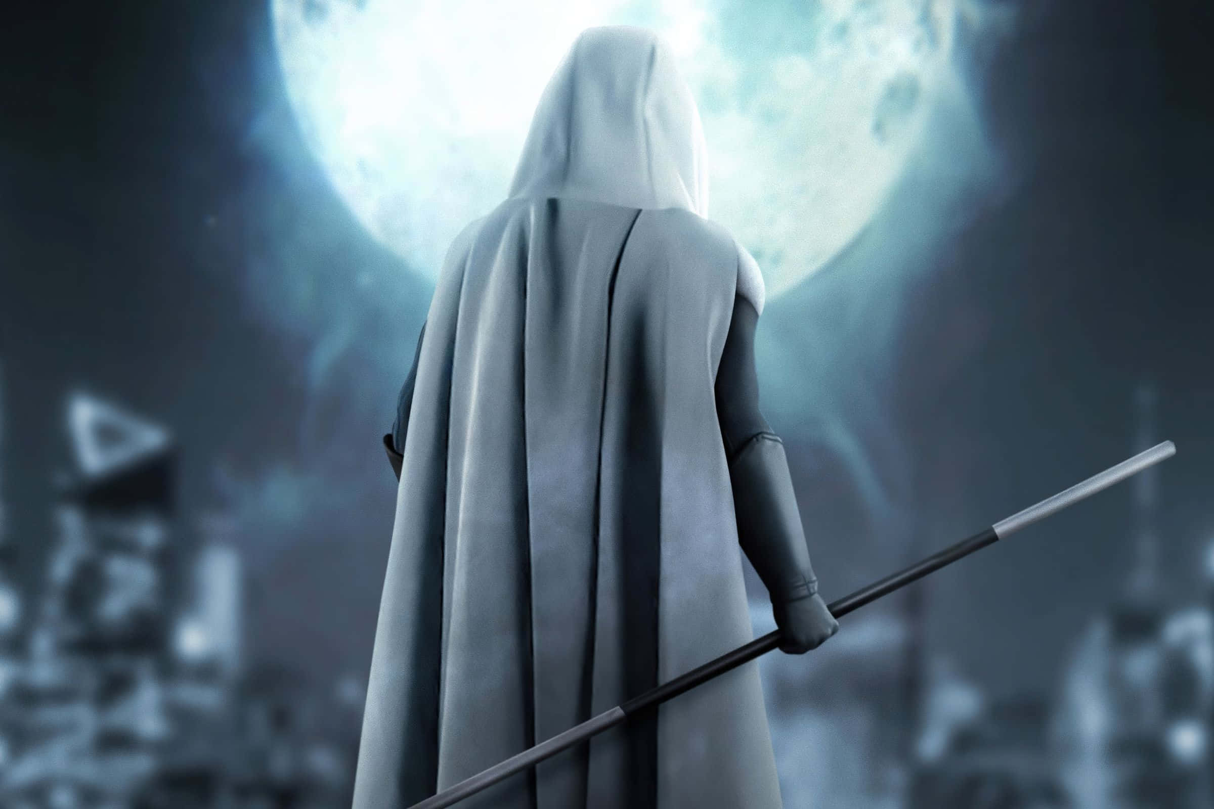2400x1600, hooded figure, flowing gray cloak, Full HD Desktop Wallpaper