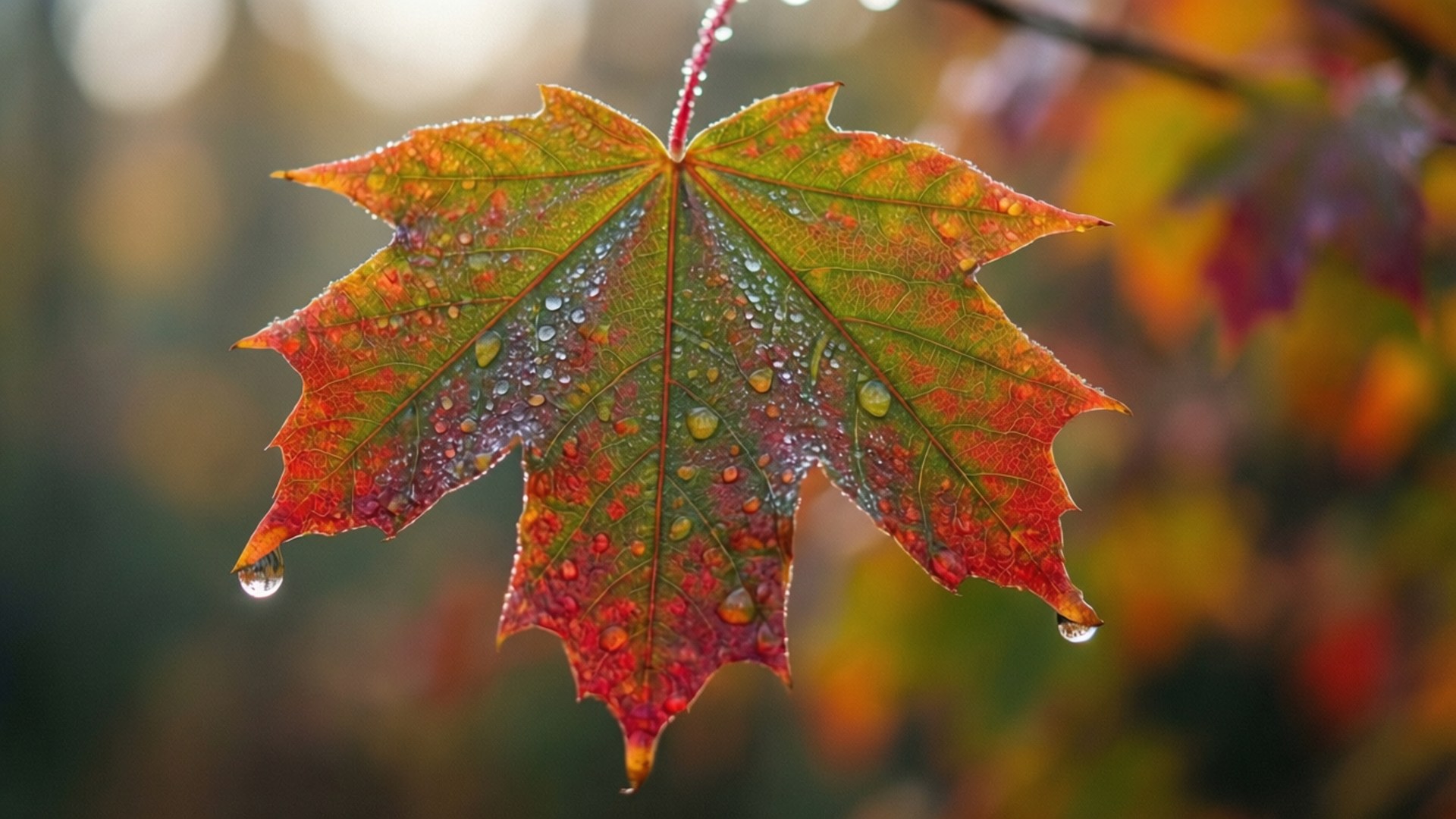 dew kissed maple leaf, maple leaf, morning dew, Full HD Desktop Wallpaper