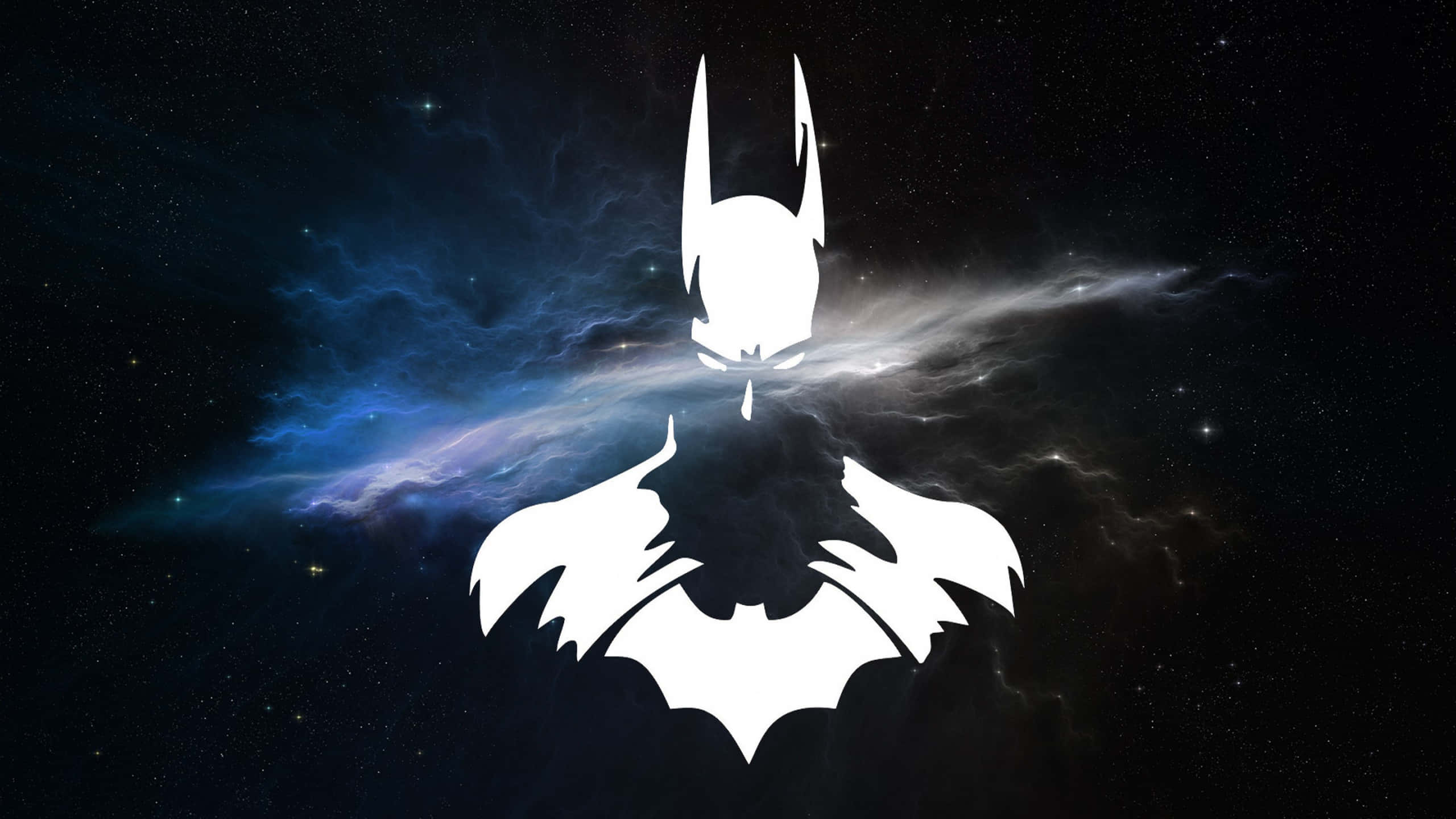 Batman, cosmic nebula, swirling blues, 2K Desktop Wallpaper