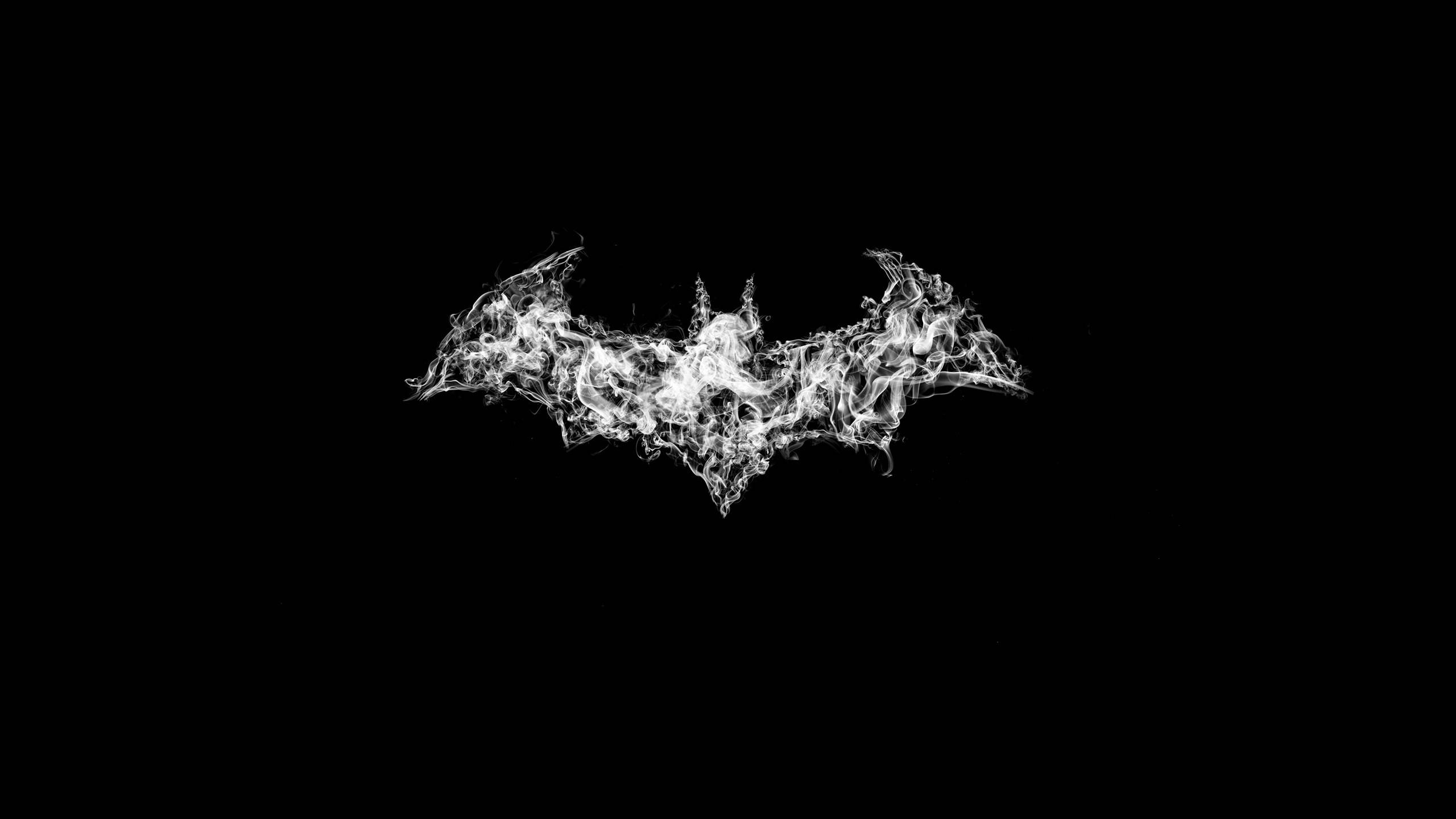 Batman, glowing white bat symbol, swirling smoke, 2K Desktop Wallpaper