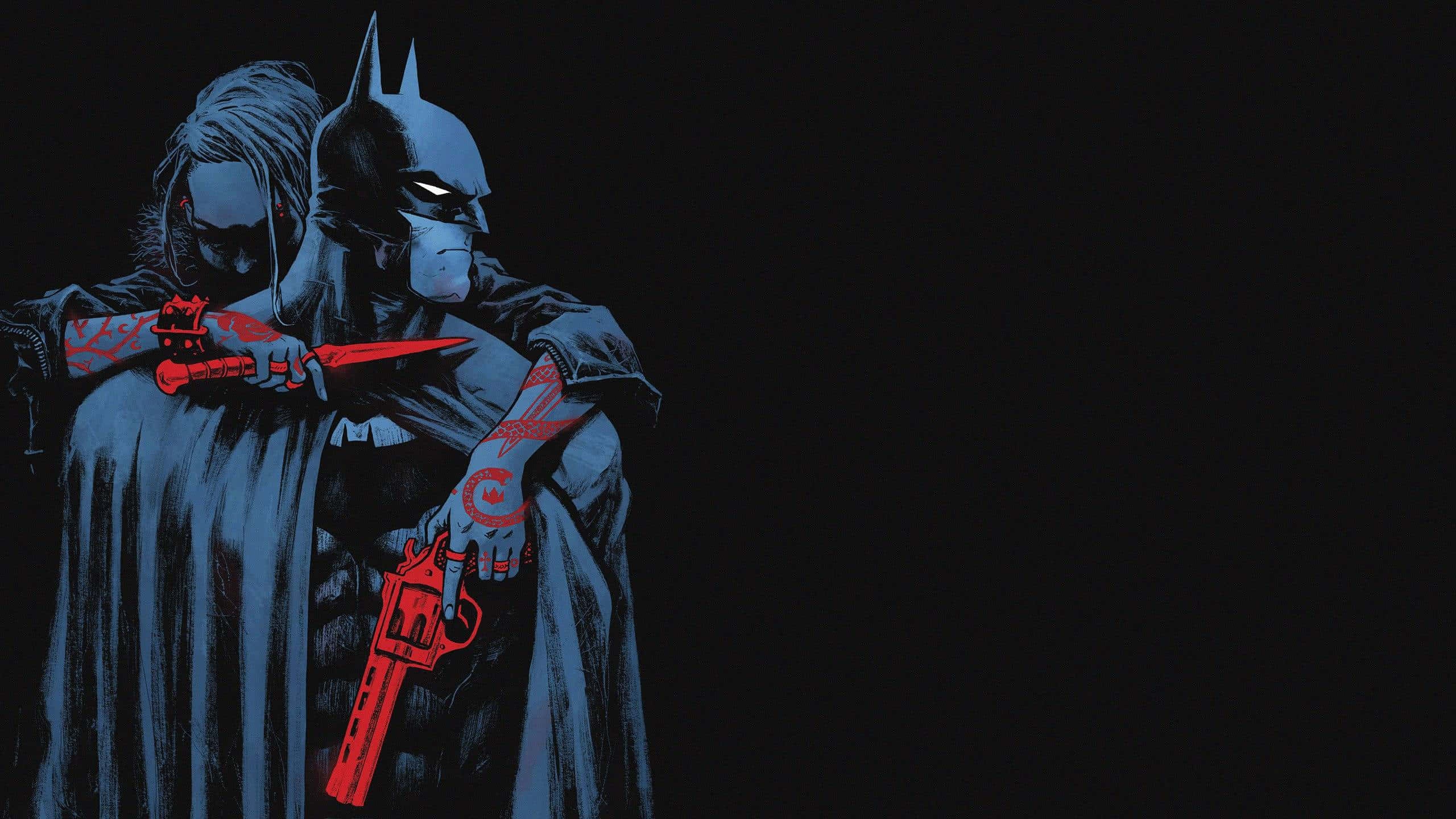 2560 x 1440, Batman, red guns, 2K Desktop Wallpaper