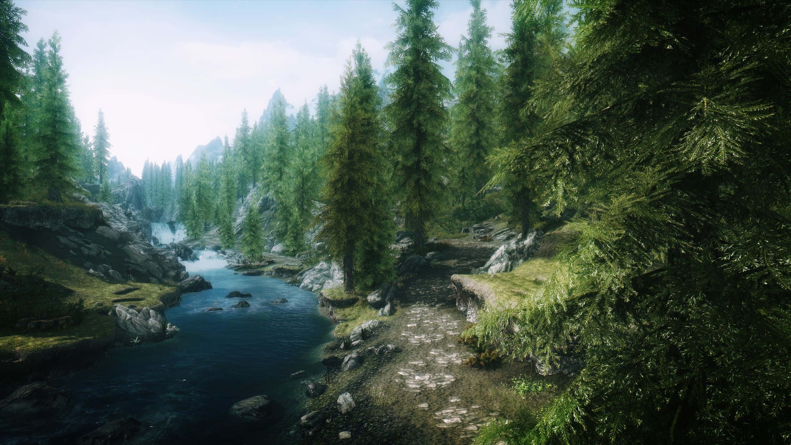 2560 X 1440, Skyrim, river, 2K Desktop Wallpaper