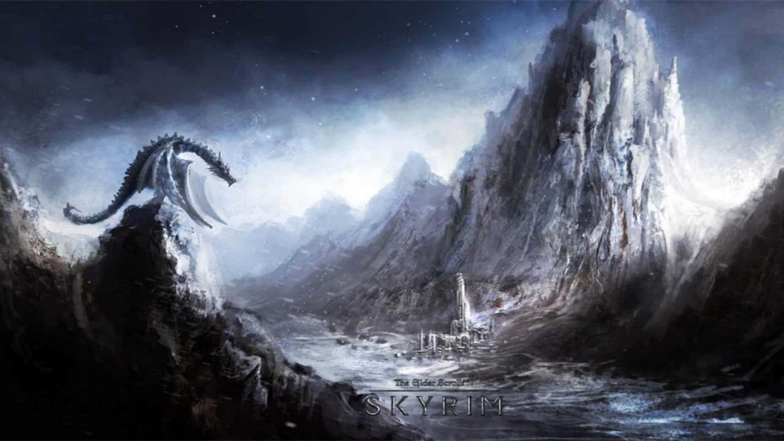 2560 X 1440, Skyrim, dragon, 2K Desktop Wallpaper