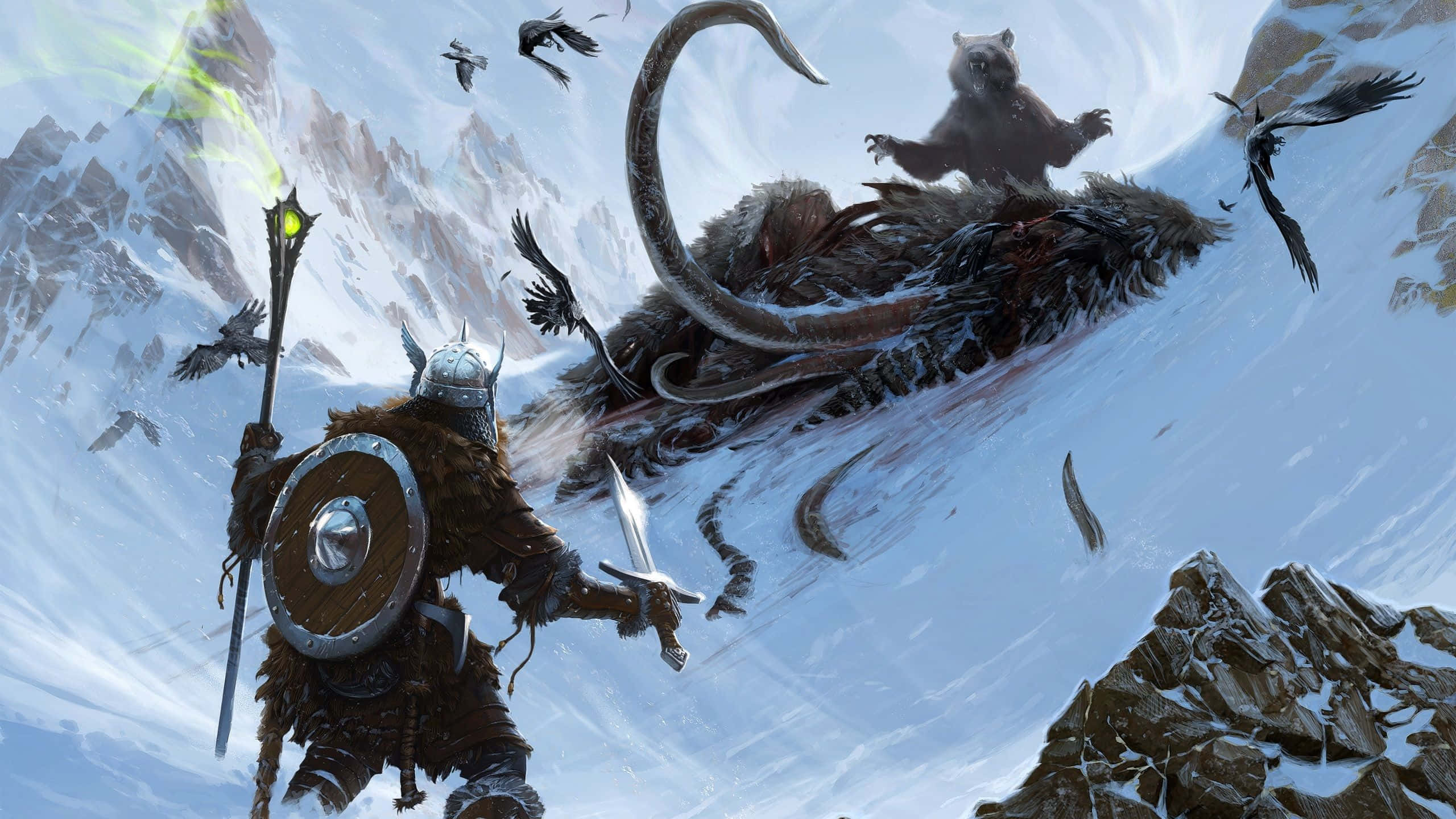 Skyrim, warrior, fur armor, 2K Desktop Wallpaper