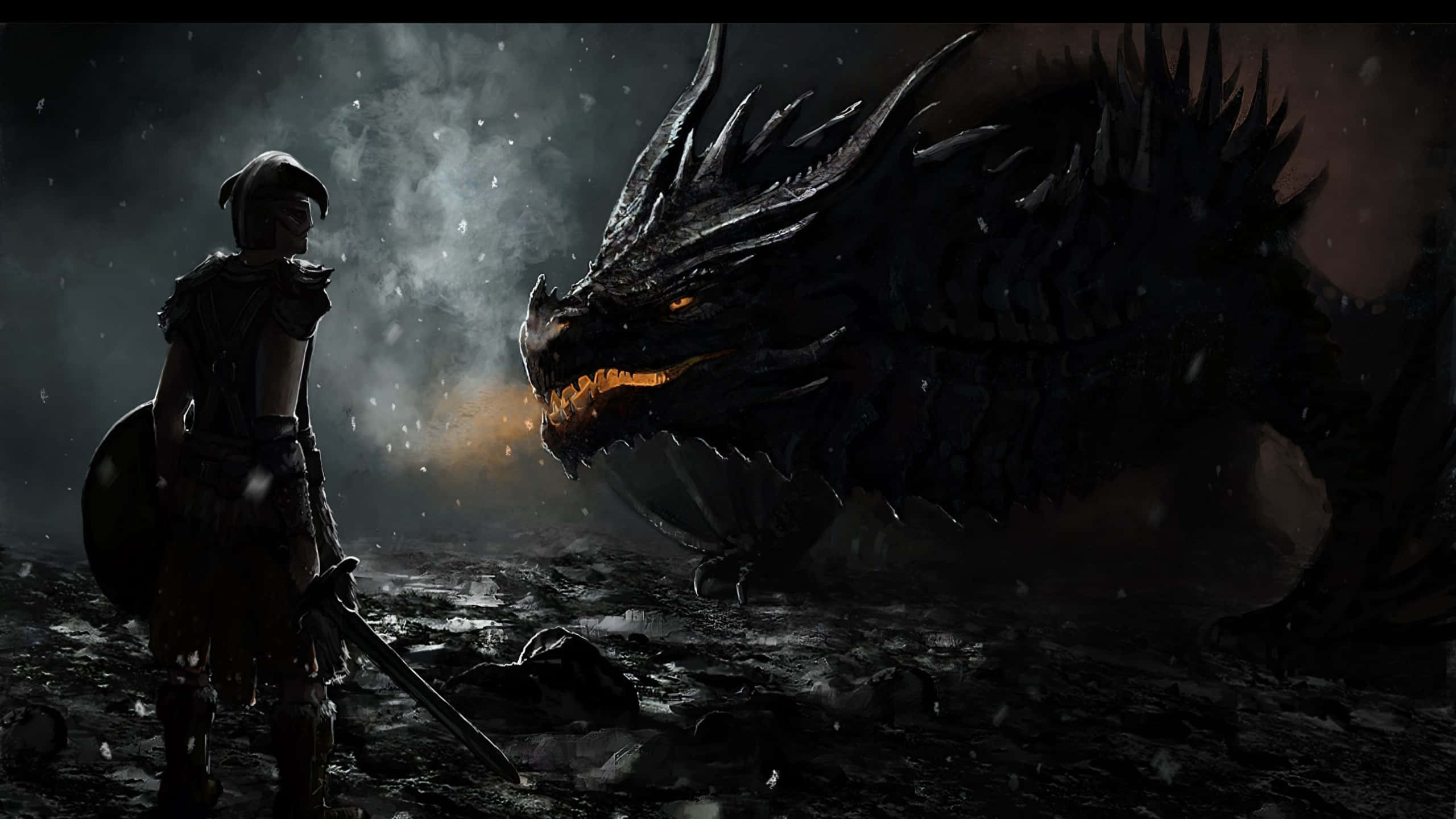 2560 X 1440, Skyrim, dark dragon, 2K Desktop Wallpaper