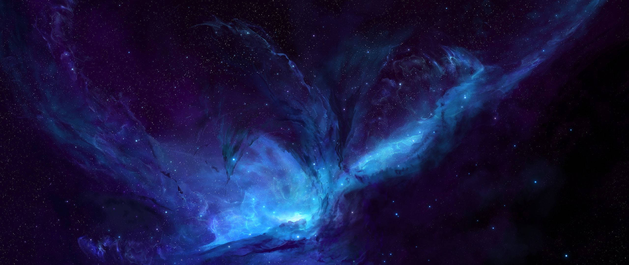 light blue galaxy, cosmic nebula, deep purples, 2K Desktop Wallpaper