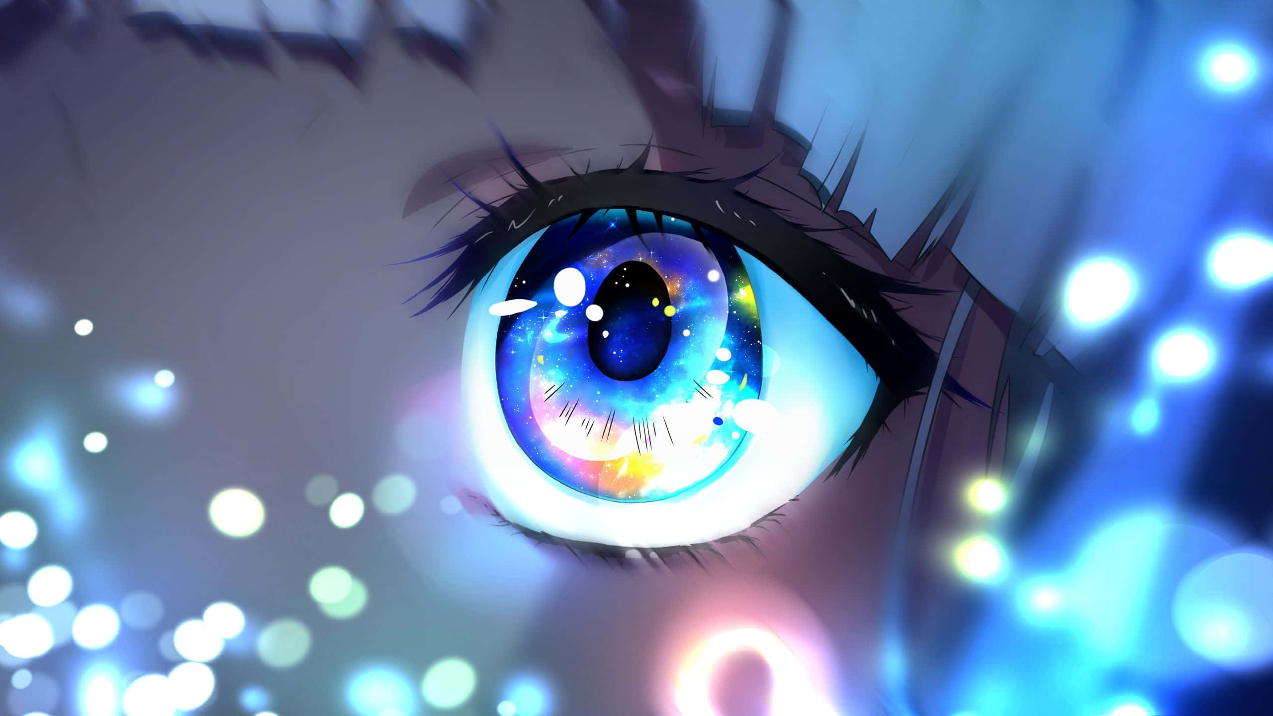 starry eyed wonder, anime-style eye, galaxy iris, 2K Desktop Wallpaper