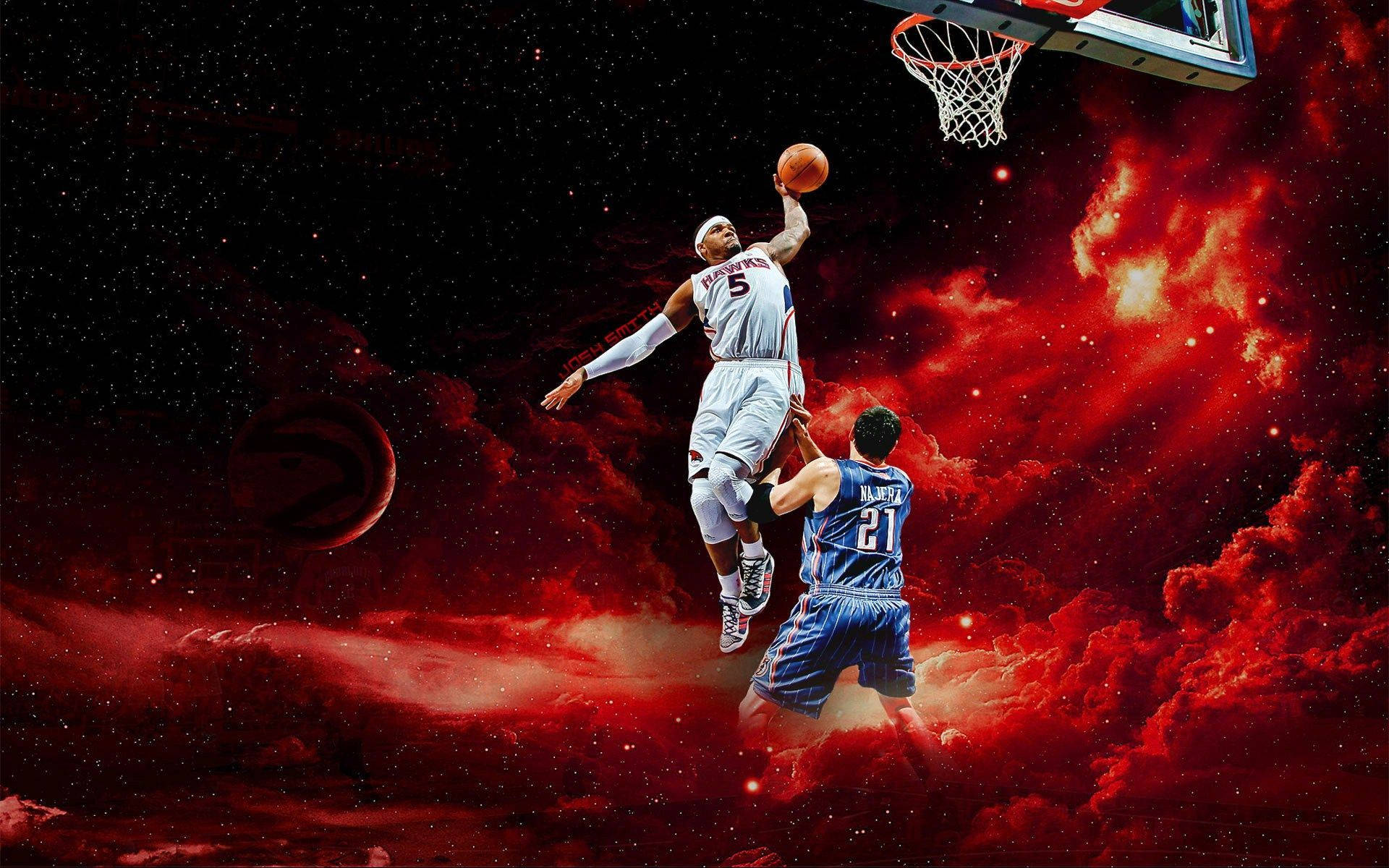 basketball, red, cosmic red nebula, Full HD Desktop Wallpaper