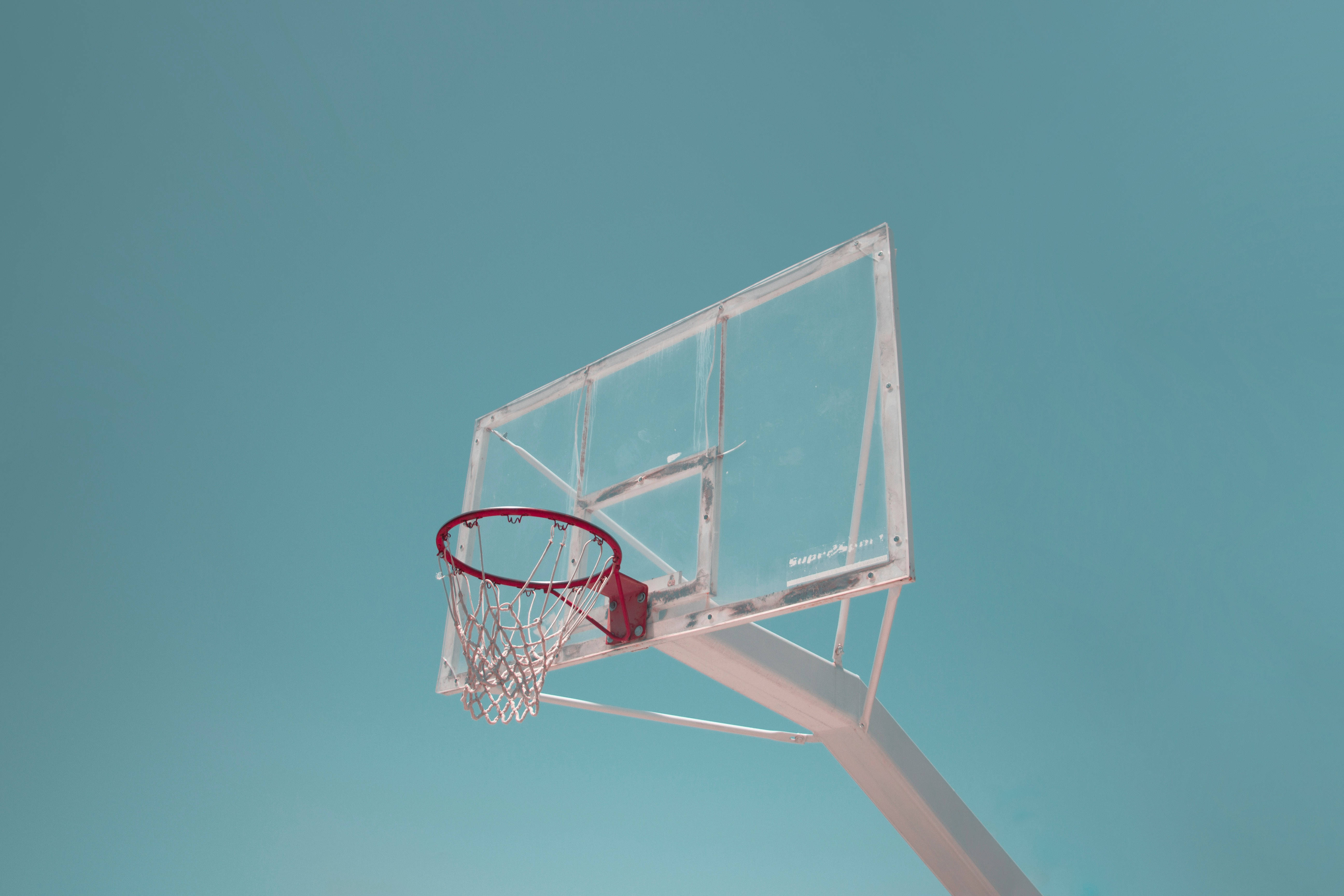 minimalist basketball hoop, red rim, clear backboard, 5K Desktop Wallpaper