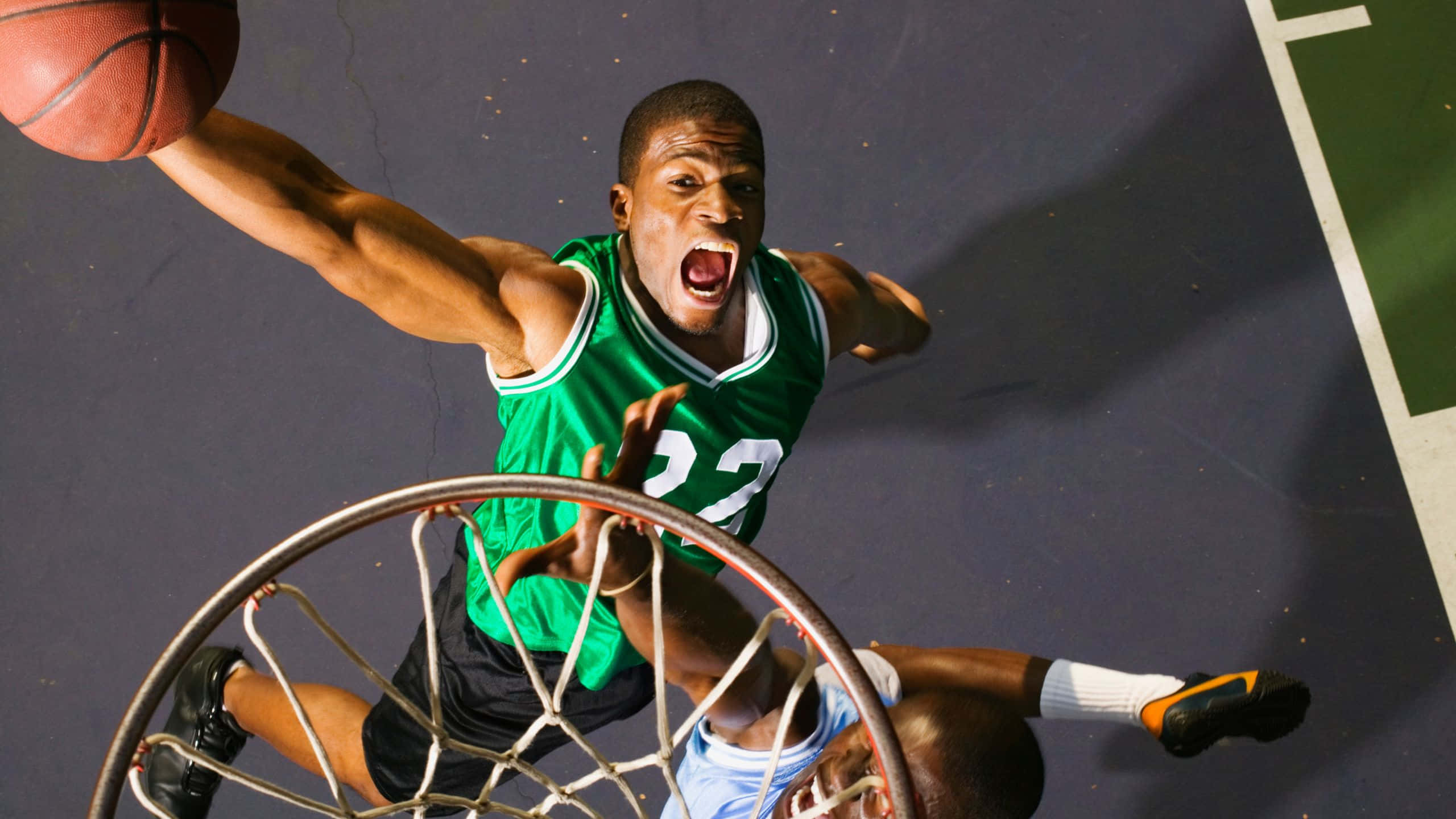basketball player, green jersey, blue defender, 2K Desktop Wallpaper