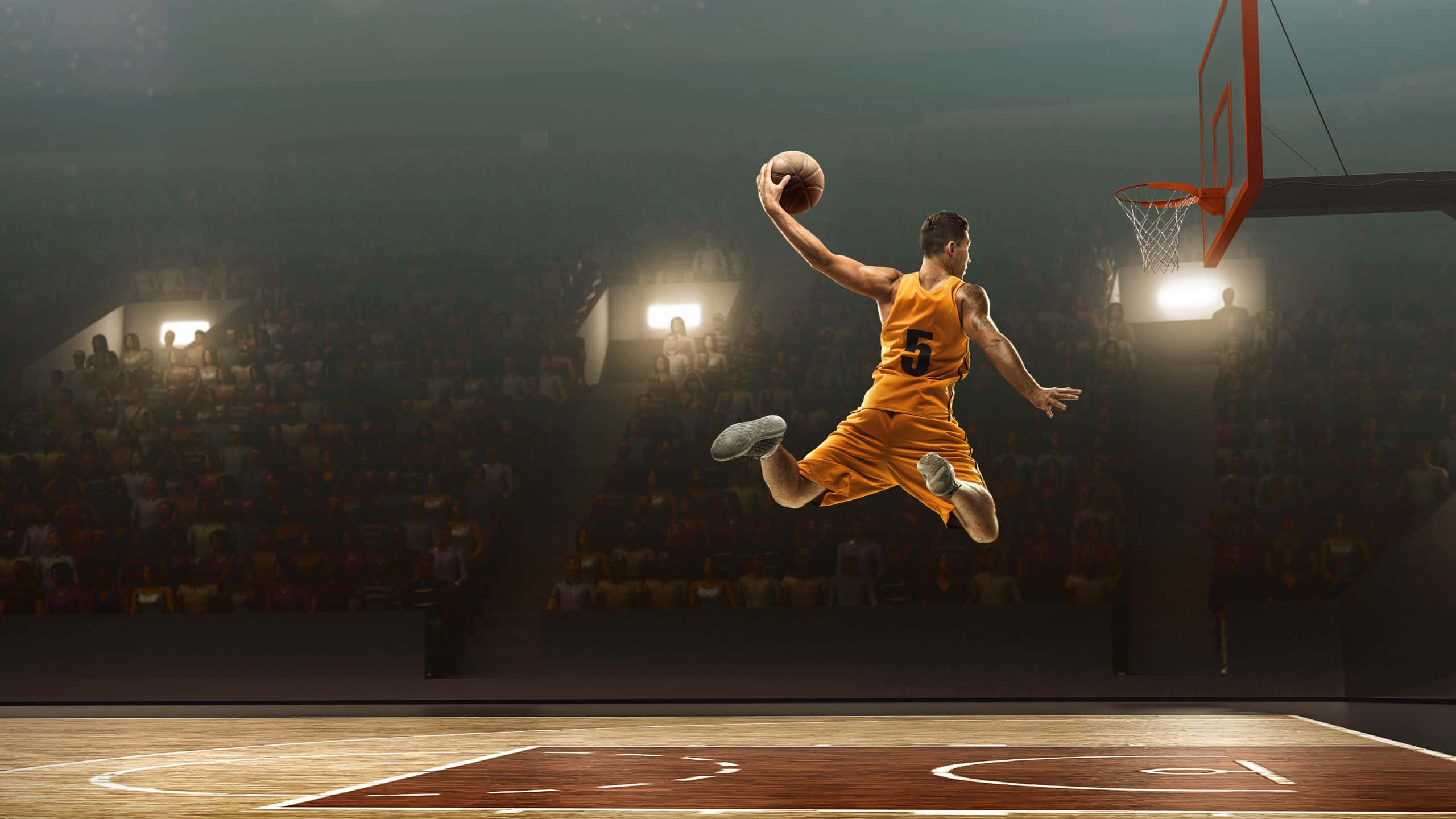 2560x1440 basketball, yellow jersey, dunk, 2K Desktop Wallpaper