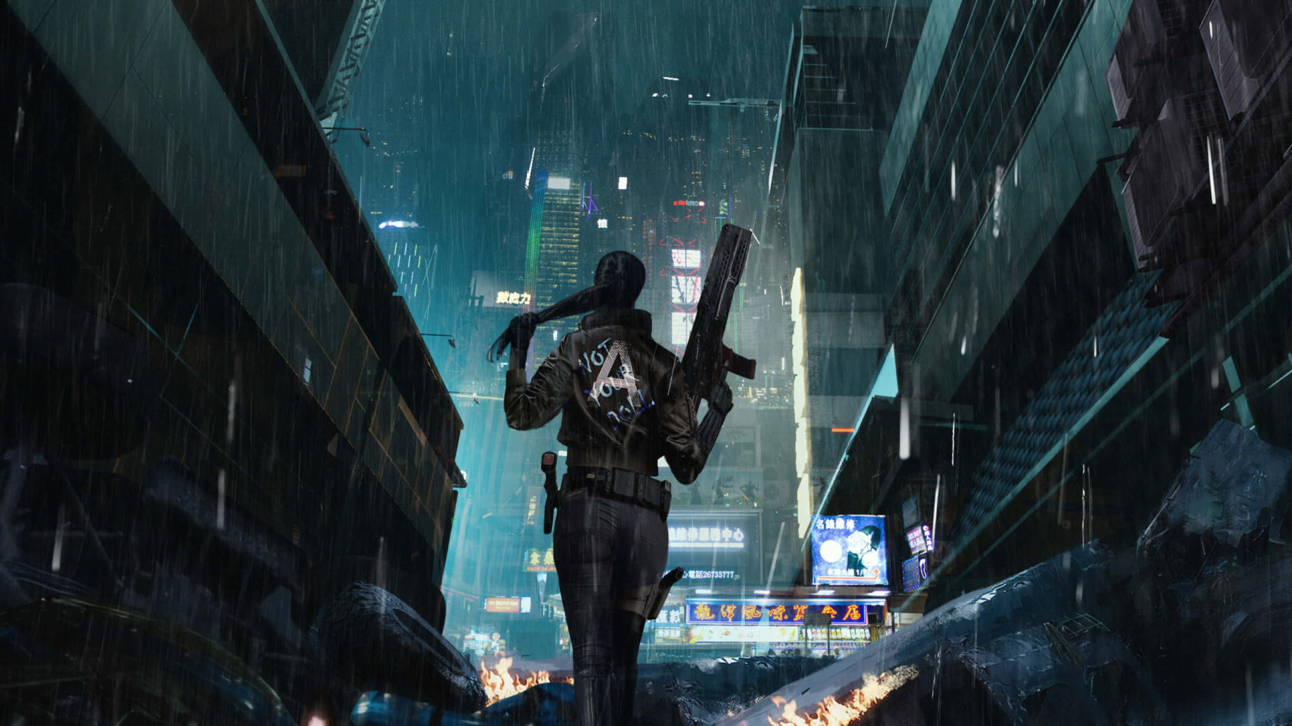 2560x1440, Cyberpunk, rifle, 2K Desktop Wallpaper