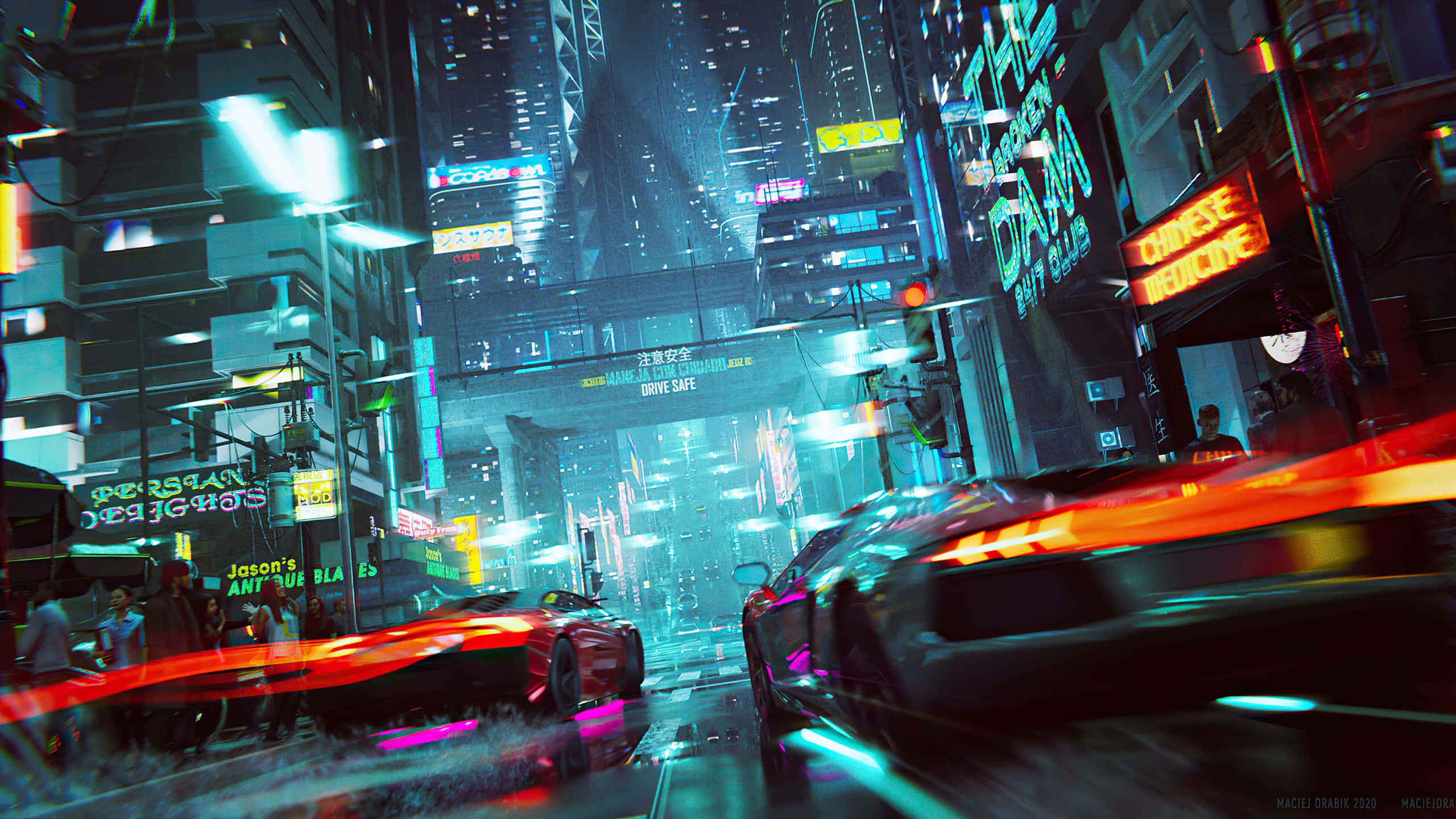 2560x1440, cyberpunk, neon-drenched, 2K Desktop Wallpaper