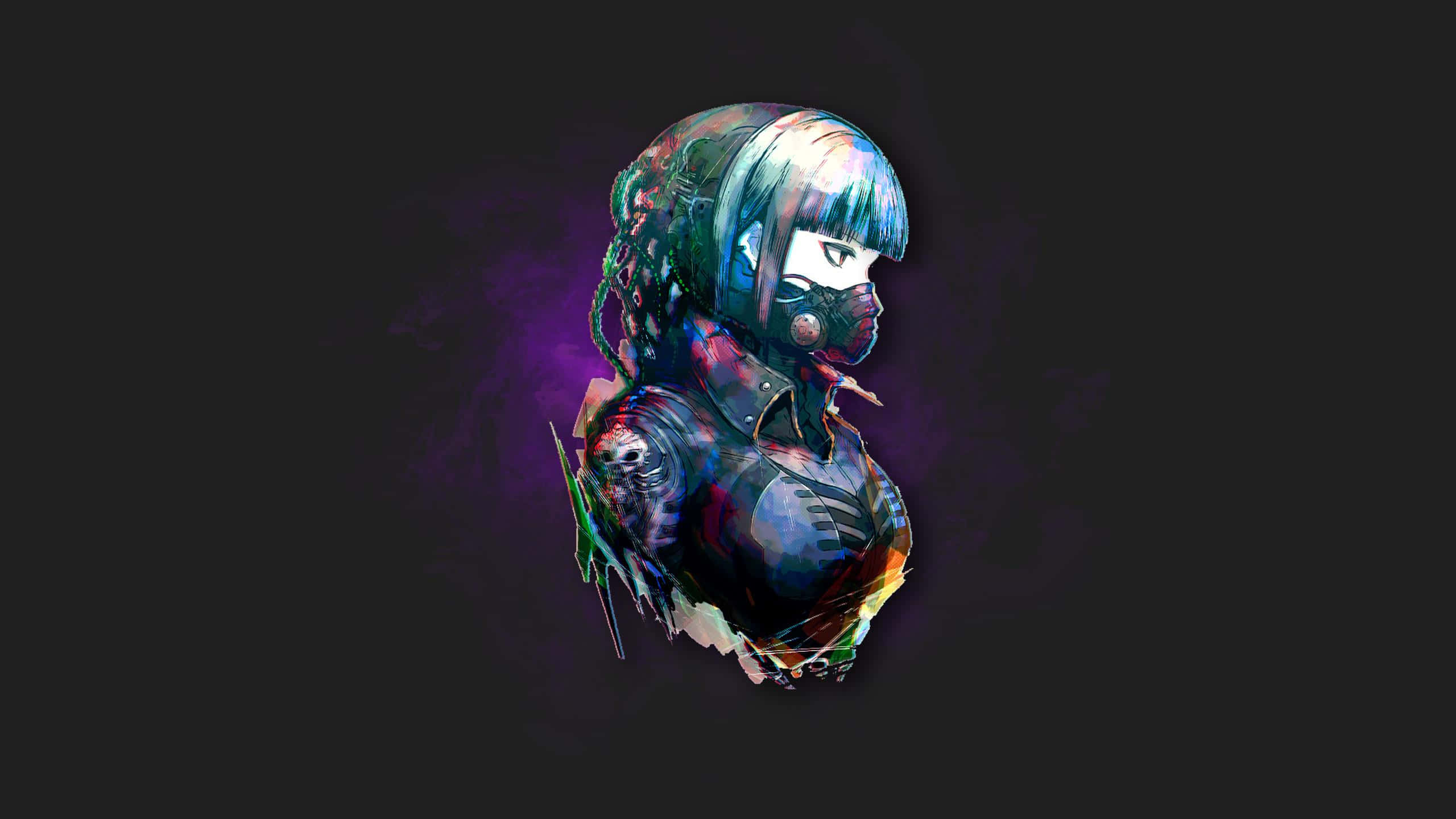 cyberpunk anime girl, glowing blue hair, mechanical face, 2K Desktop Wallpaper