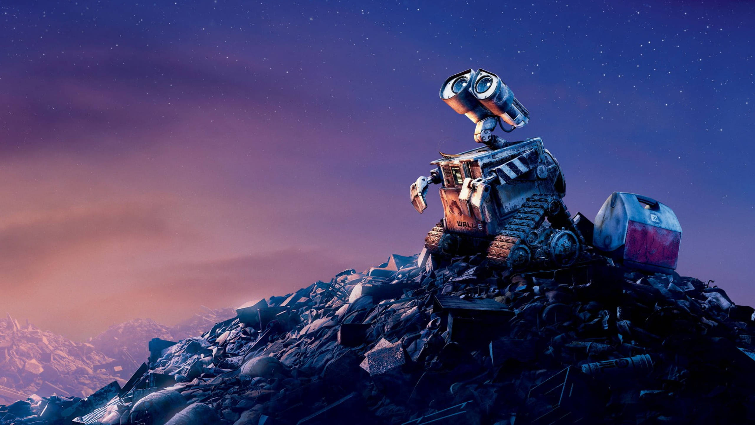 Wall-E, 2560x1440, starry twilight sky, 2K Desktop Wallpaper