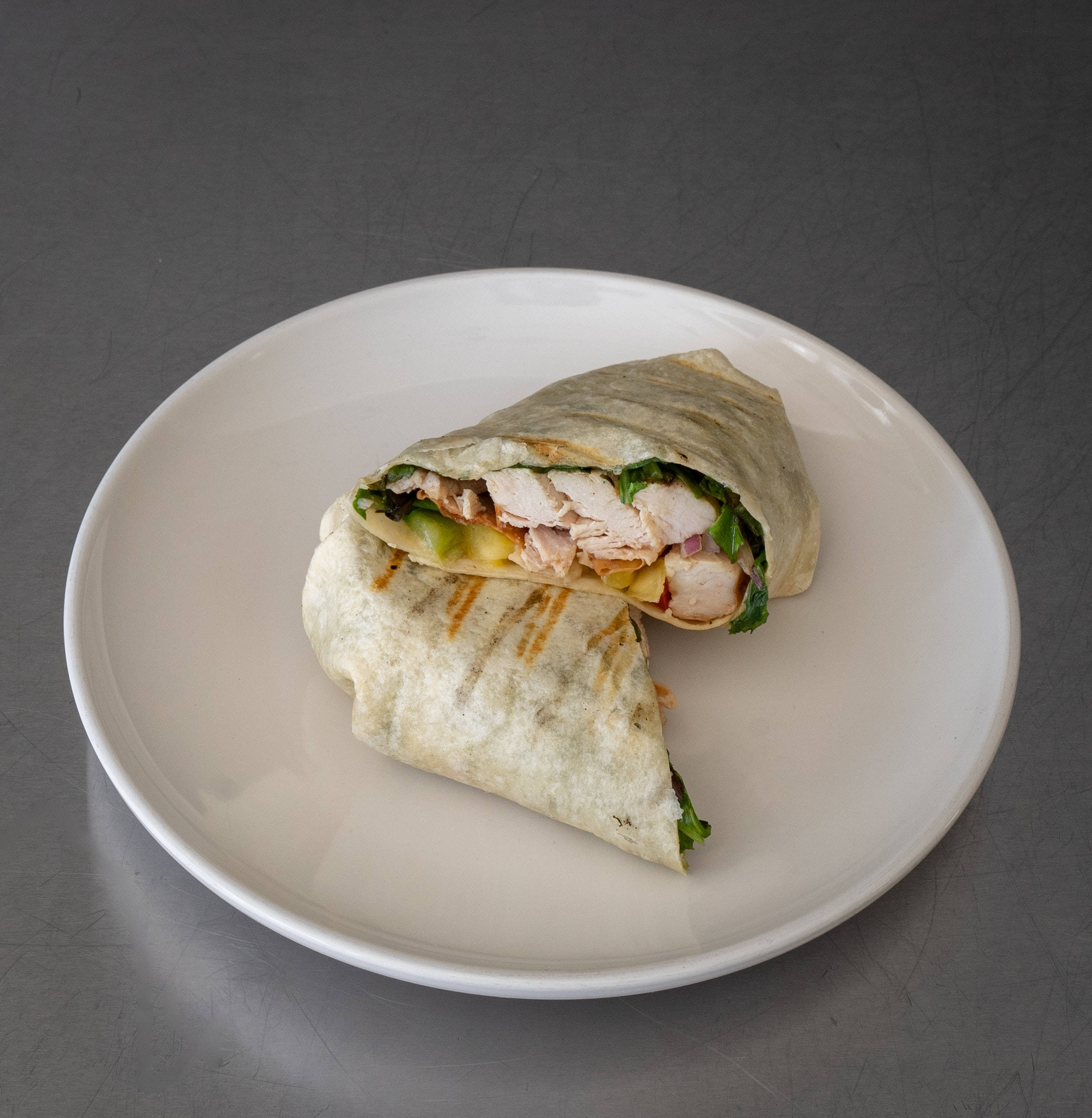 chicken wrap sandwich, 2560x1440, white plate, 2K Phone Wallpaper