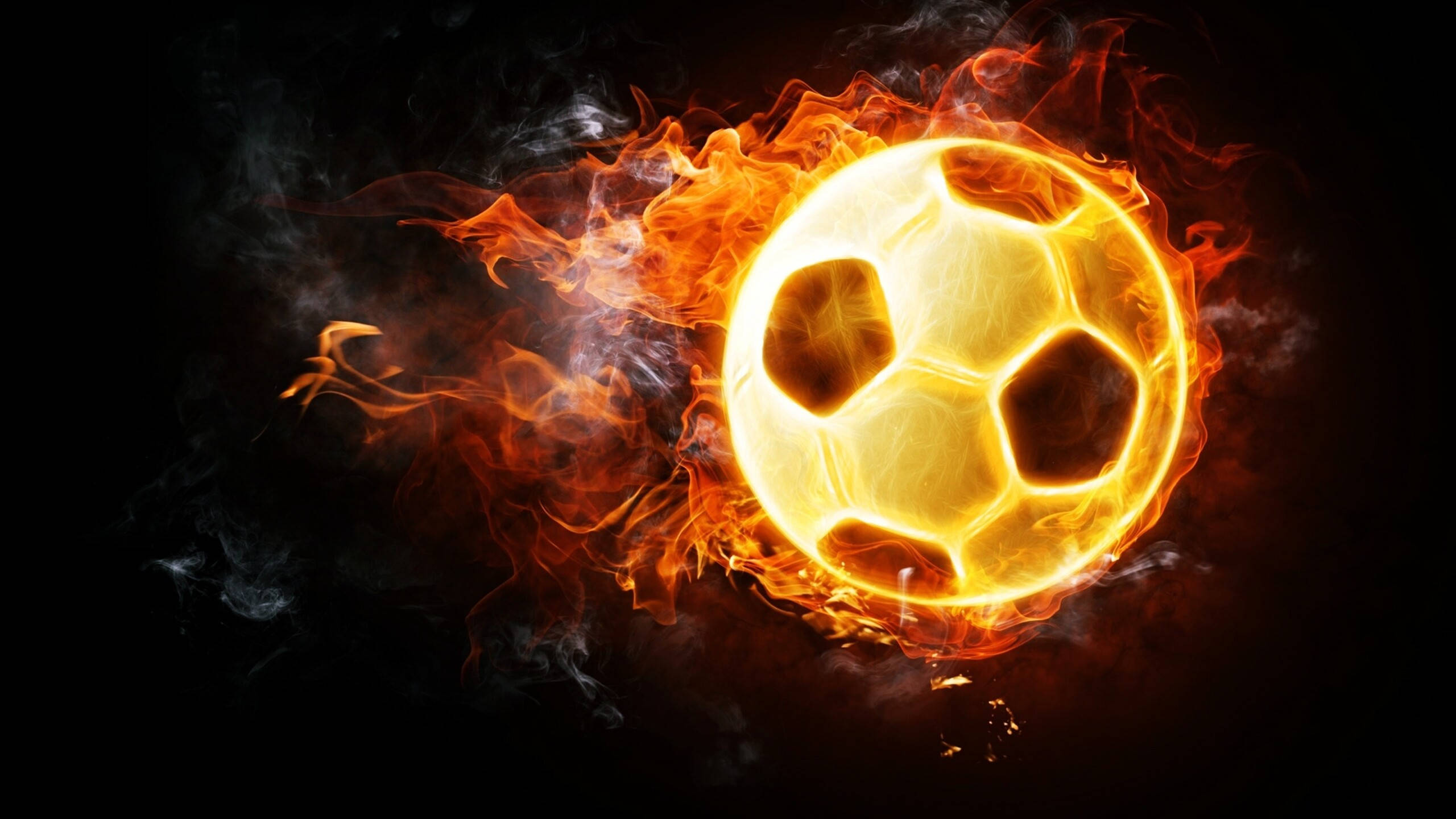 2560x1440, soccer ball, fire, 2K Desktop Wallpaper